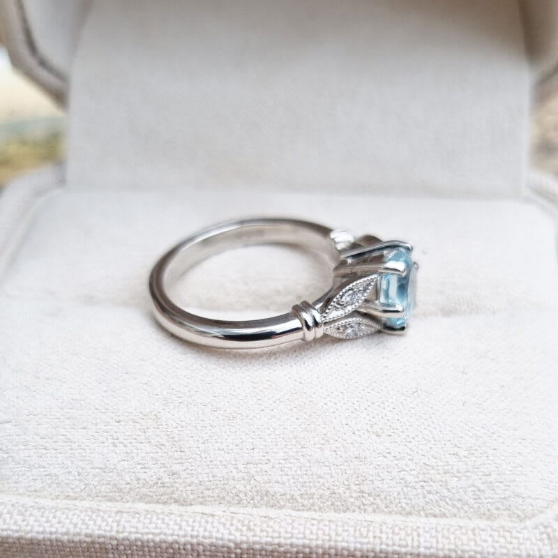 Aquamarine and diamond antique inspired ring — 4