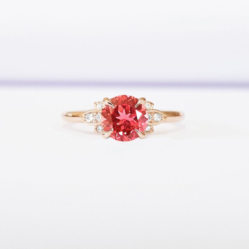 Padparadscha sapphire and diamond floral engagement ring  product image