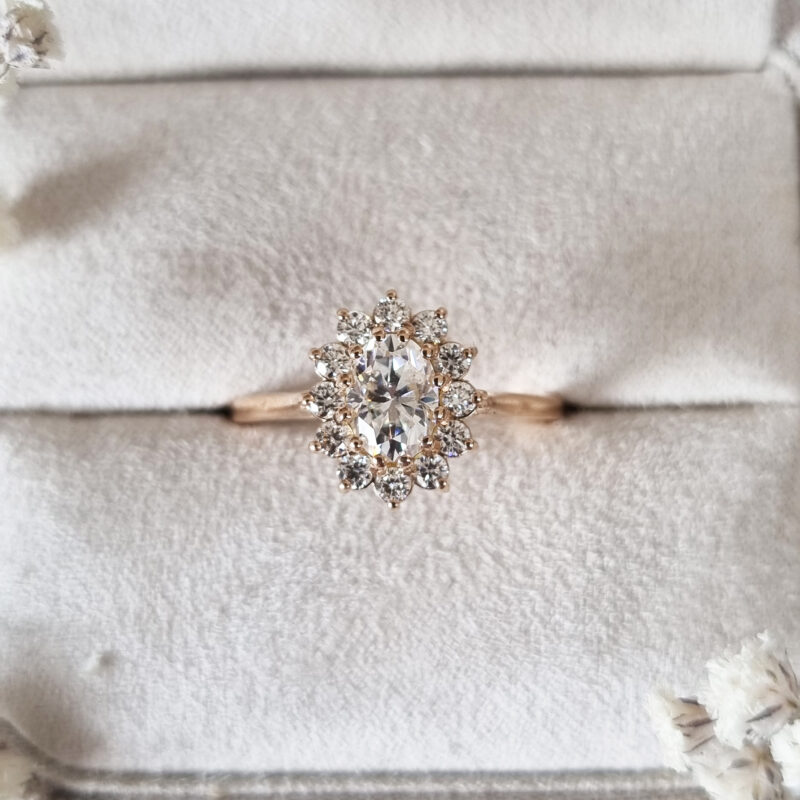 Oval moissanite and lab diamond cluster ring product image