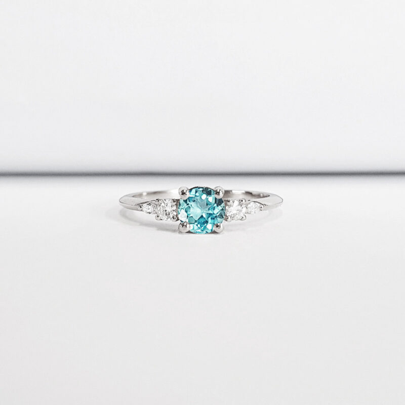 Lab mint sapphire and diamond engagement ring product image
