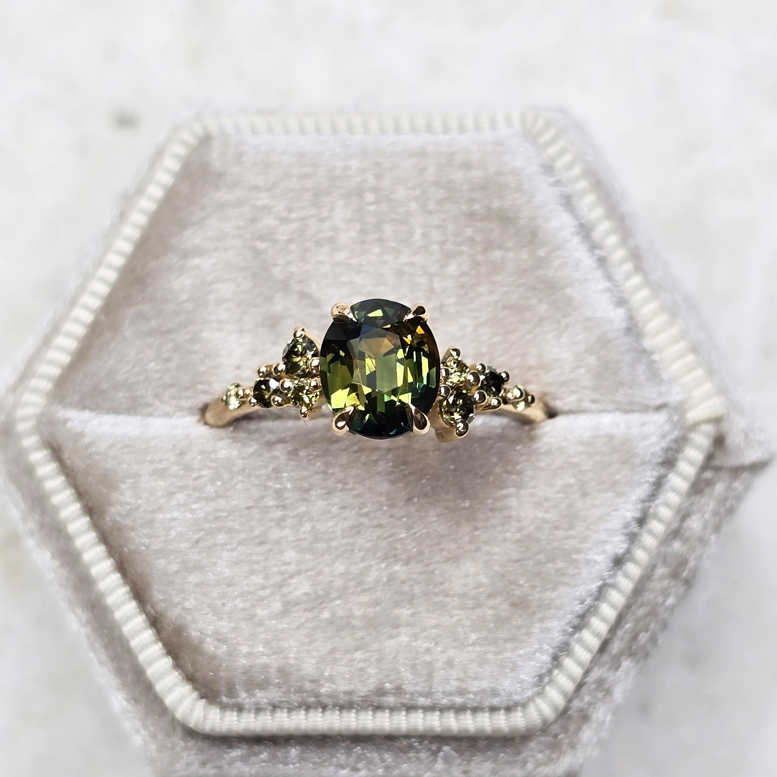 Parti sapphire and olive diamond ring product image
