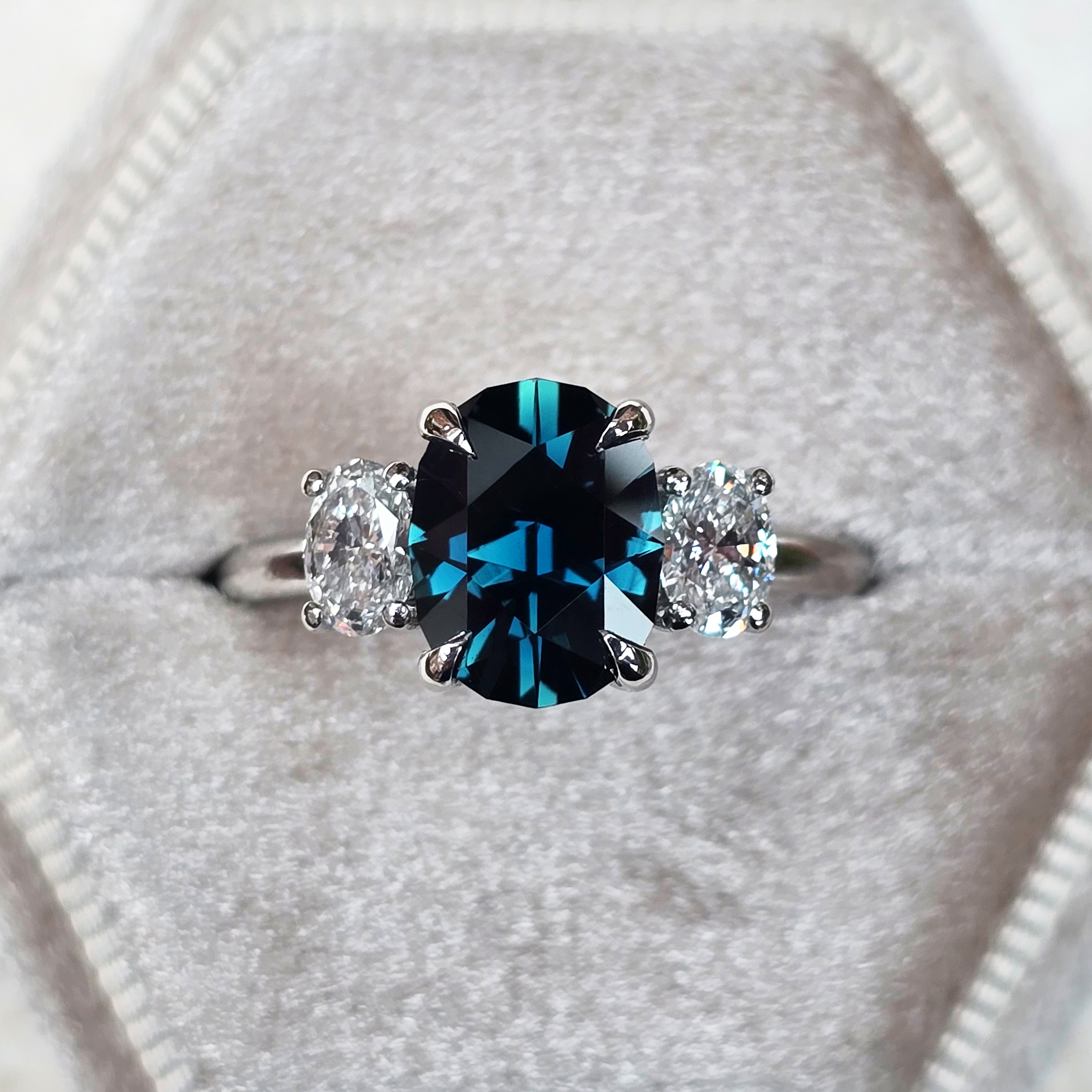 'Midnight Radiance' One of a kind deep teal sapphire and diamond ring product image