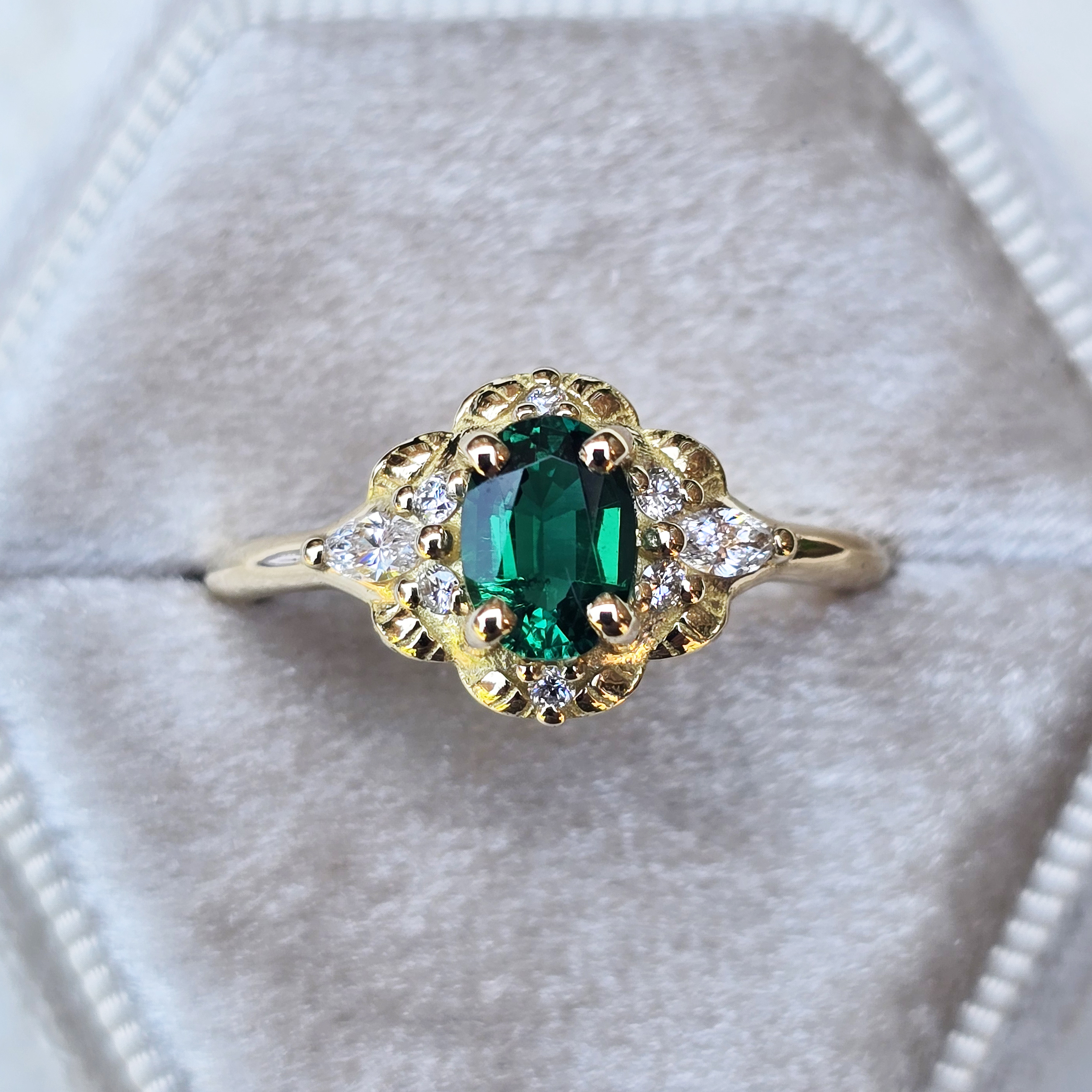'Rosette' lab emerald and diamond ring product image
