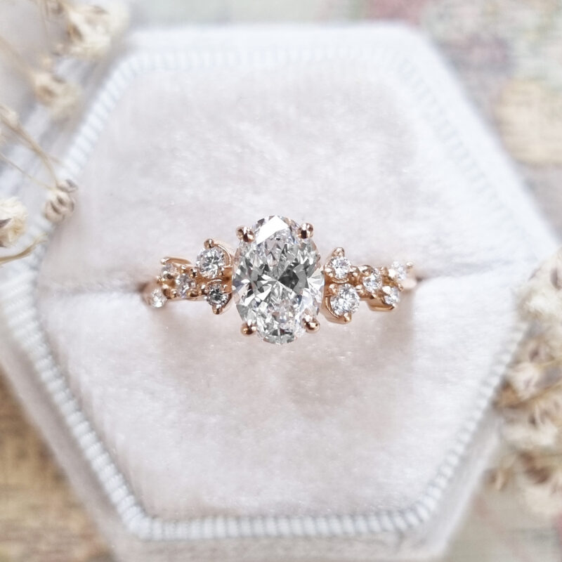 Oval lab grown diamond floral ring in rose gold product image