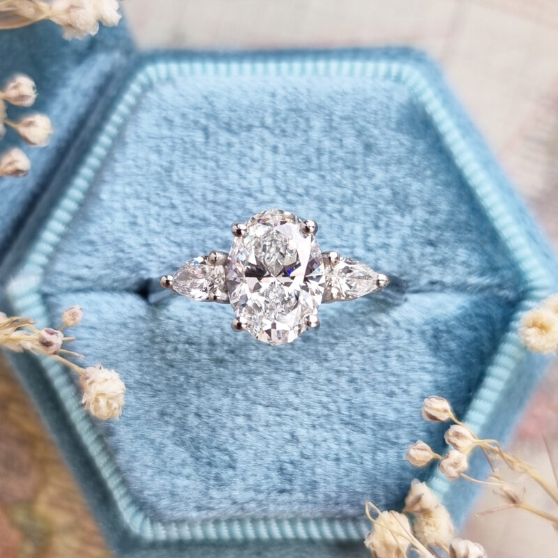 Oval lab grown diamond ring handmade in platinum product image