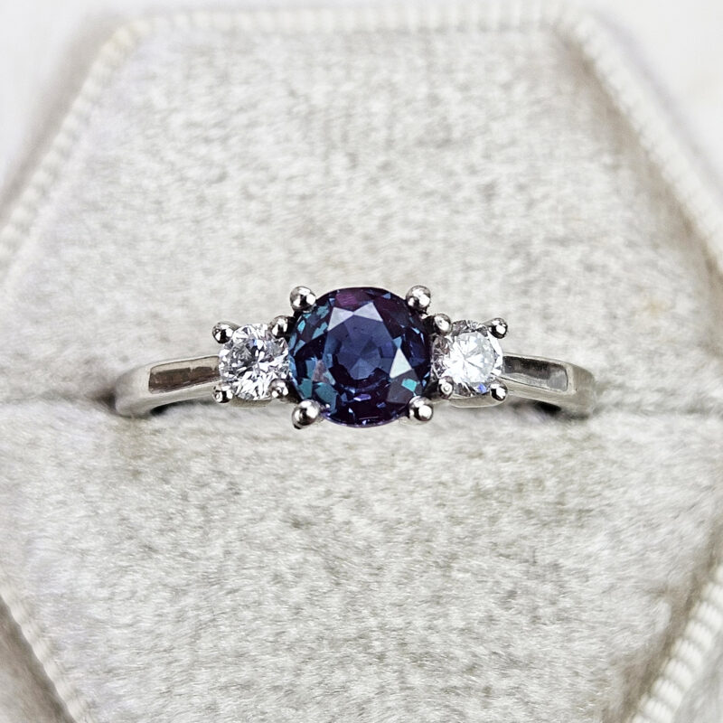 Alexandrite and diamond trilogy ring product image