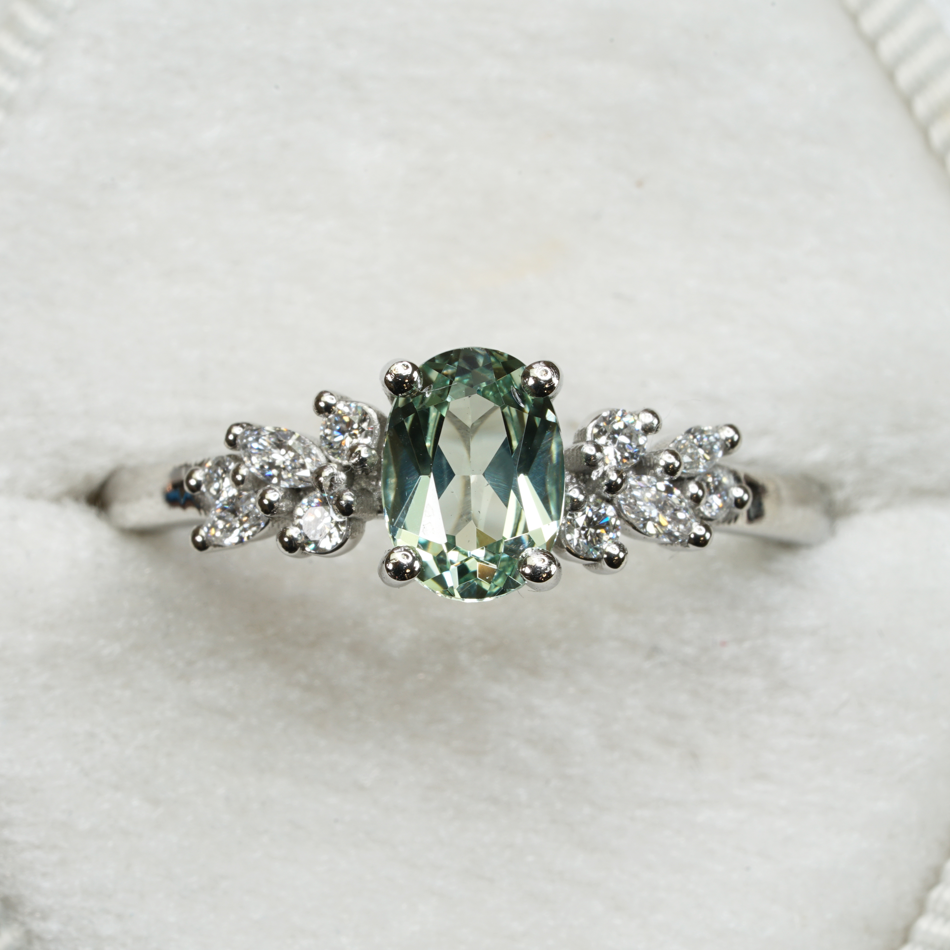 Lab seafoam green sapphire and diamond ring product image