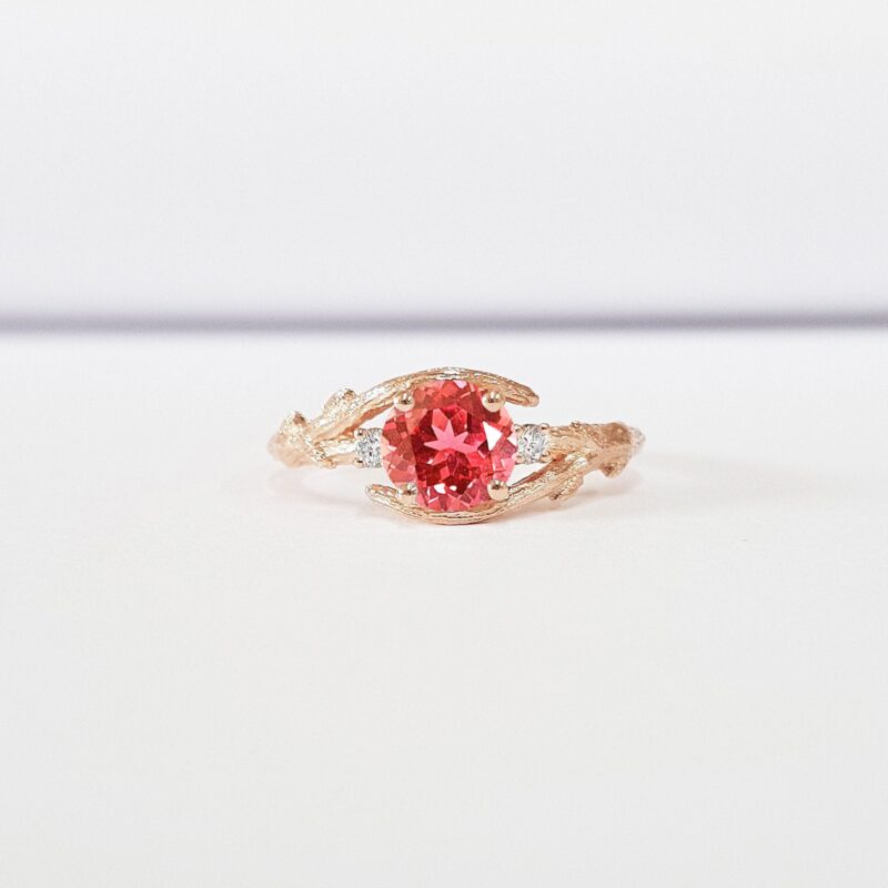 Padparadscha sapphire and diamond nature ring  product image
