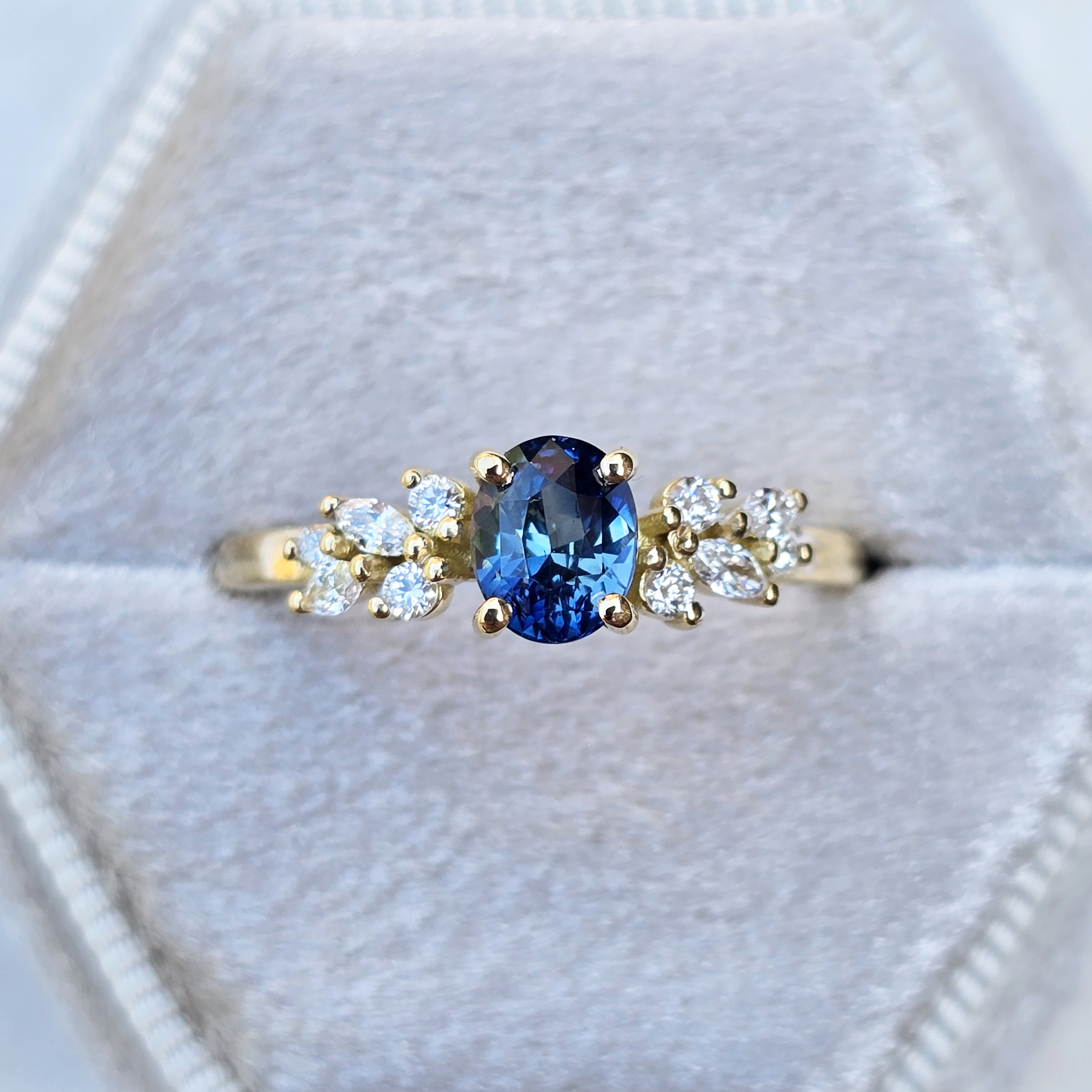 Ocean teal sapphire and diamond floral ring product image