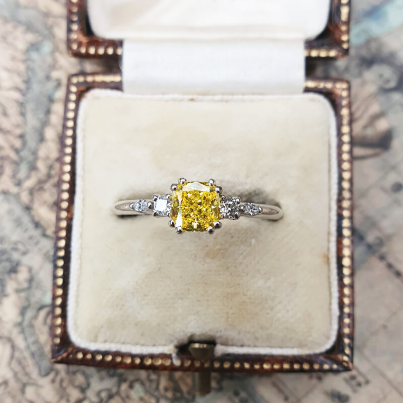 Cushion cut lab grown yellow diamond ring product image