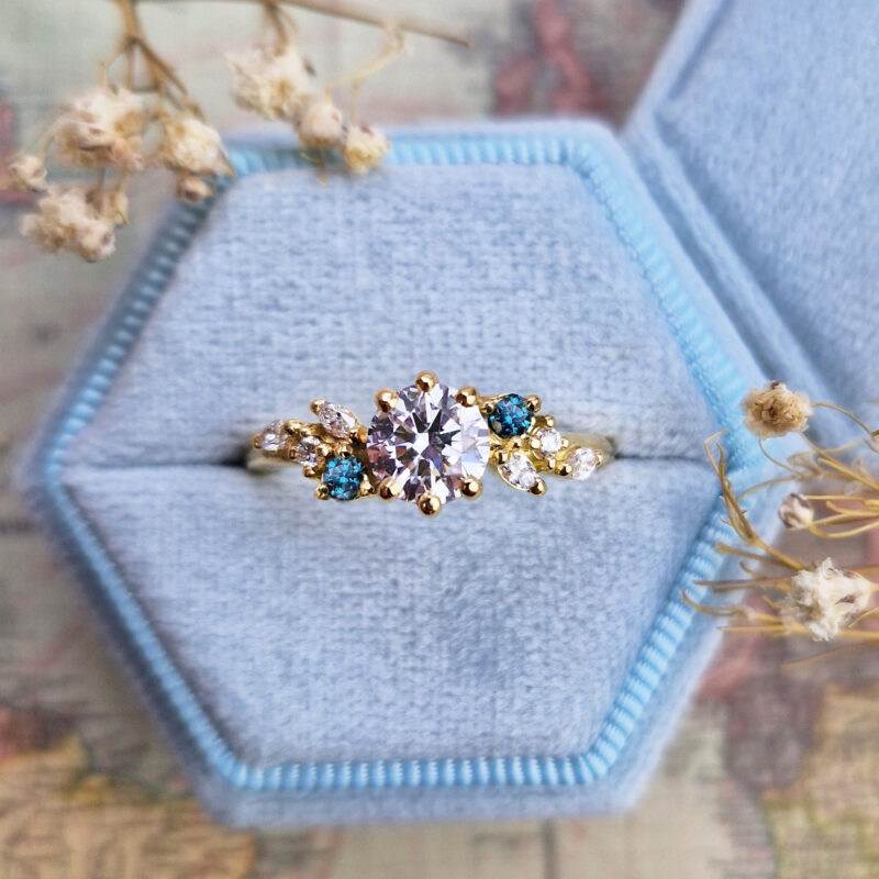 Round lab grown diamond floral inspired ring in 18ct yellow gold product image
