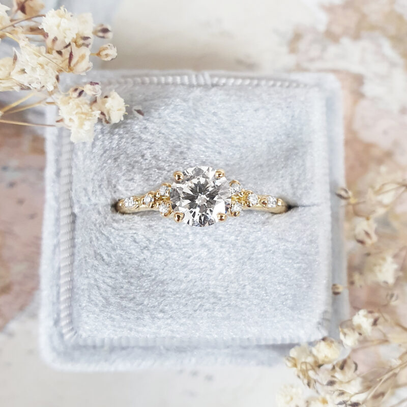 Lab grown diamond floral engagement ring handmade in 18ct yellow gold product image