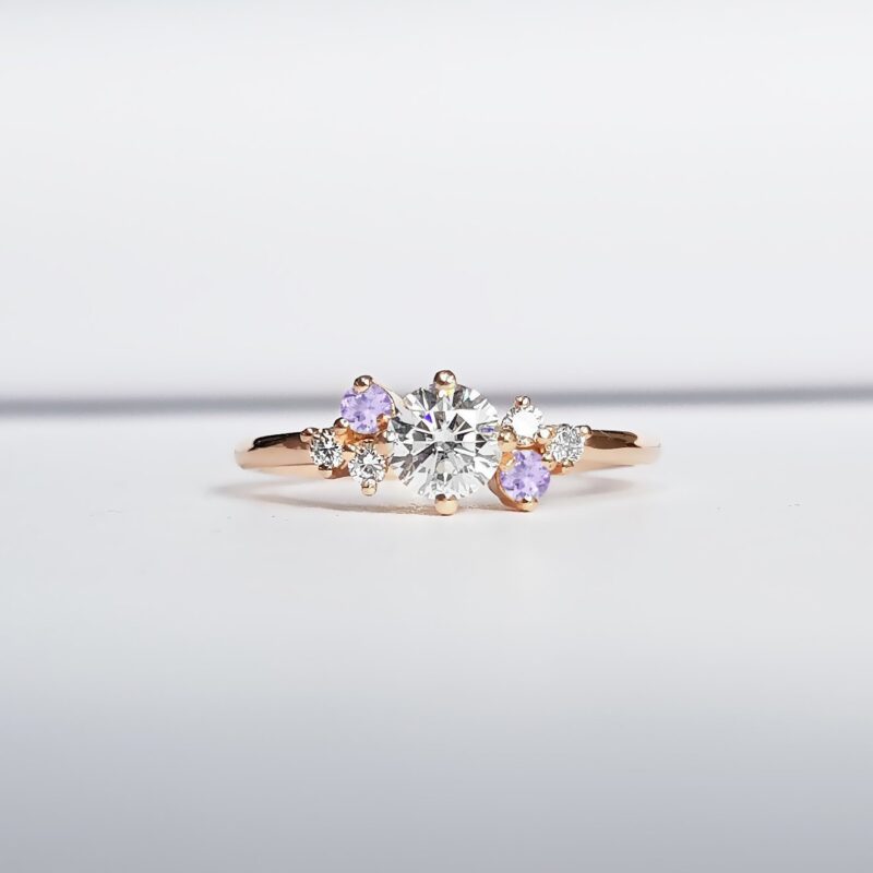 Moissanite with lavender amethyst and diamond cluster ring  product image