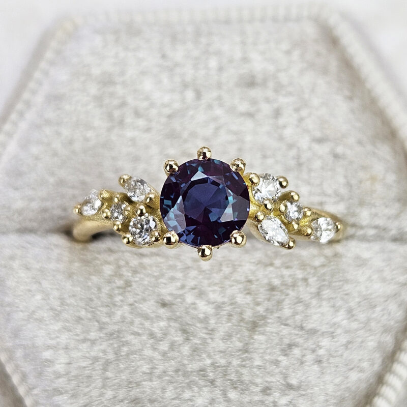 Alexandrite and diamond floral ring product image