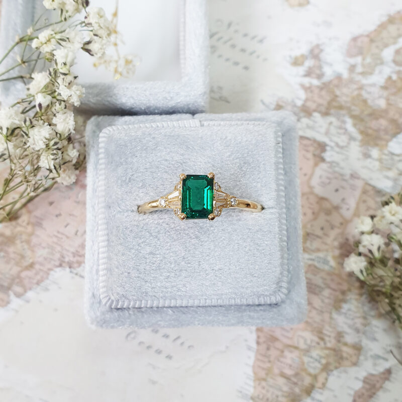 Emerald and diamond 1920s inspired engagement ring product image