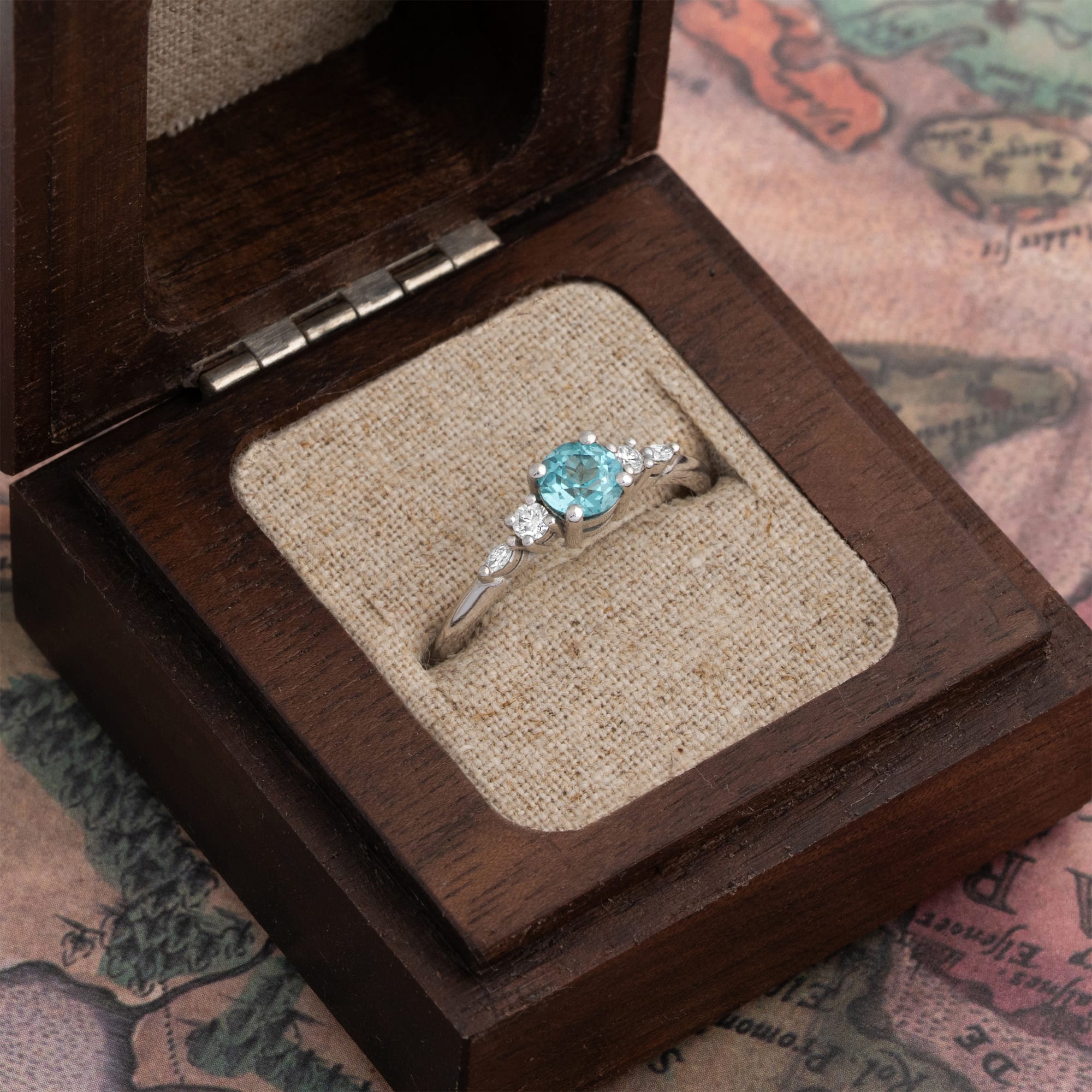 Lab mint sapphire and diamond engagement ring — 2