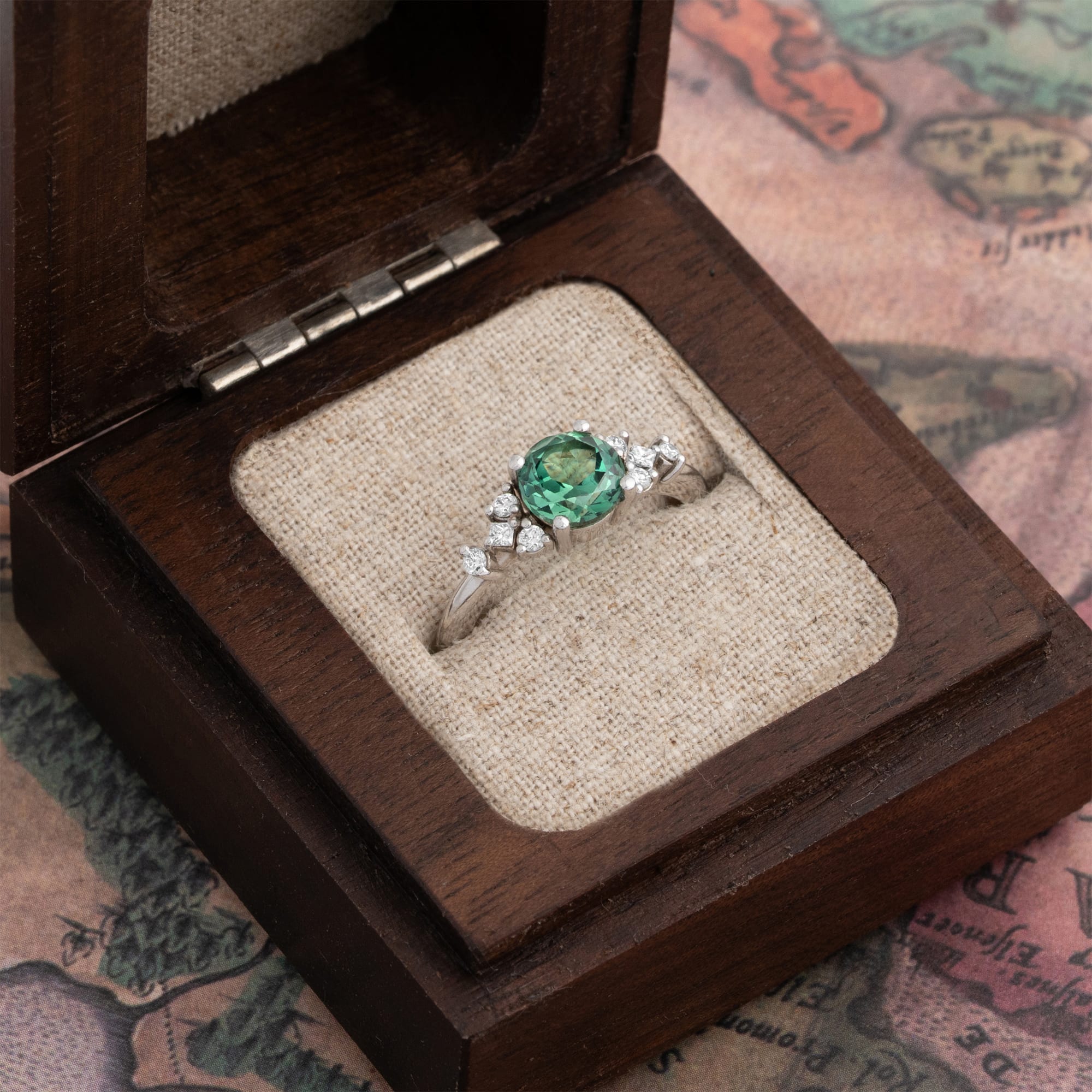 Green sapphire and diamond engagement ring — 3