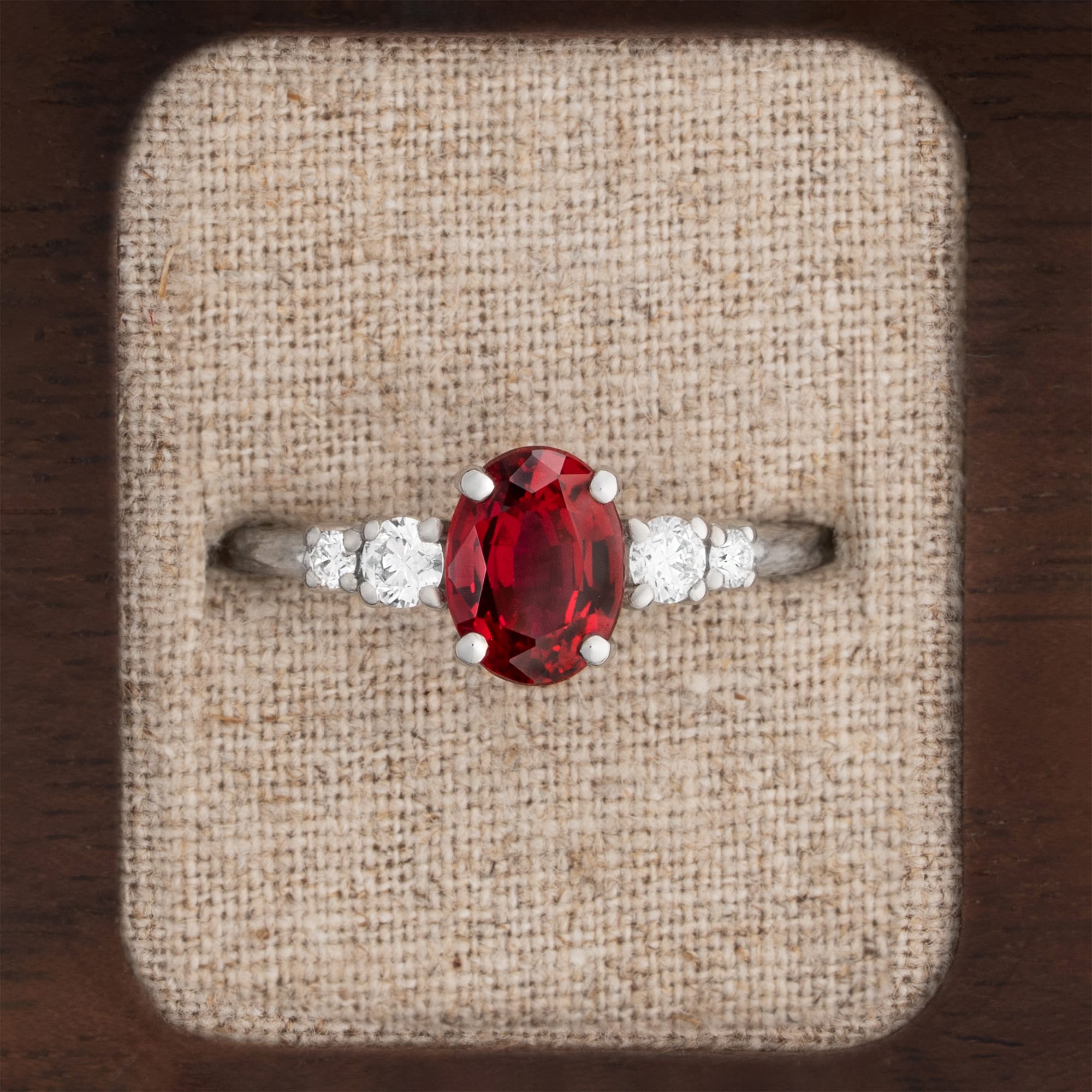 Ruby and diamond 5 stone engagement ring — 1