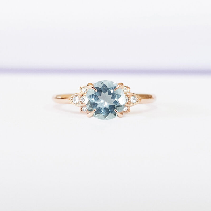 Aquamarine and diamond floral engagement ring product image