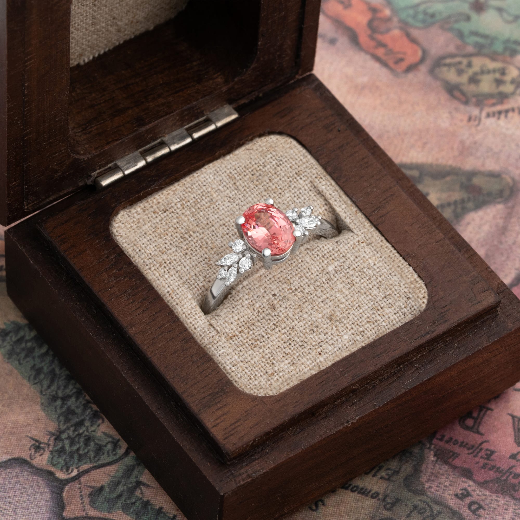 Lab grown padparadscha sapphire and diamond floral ring — 3
