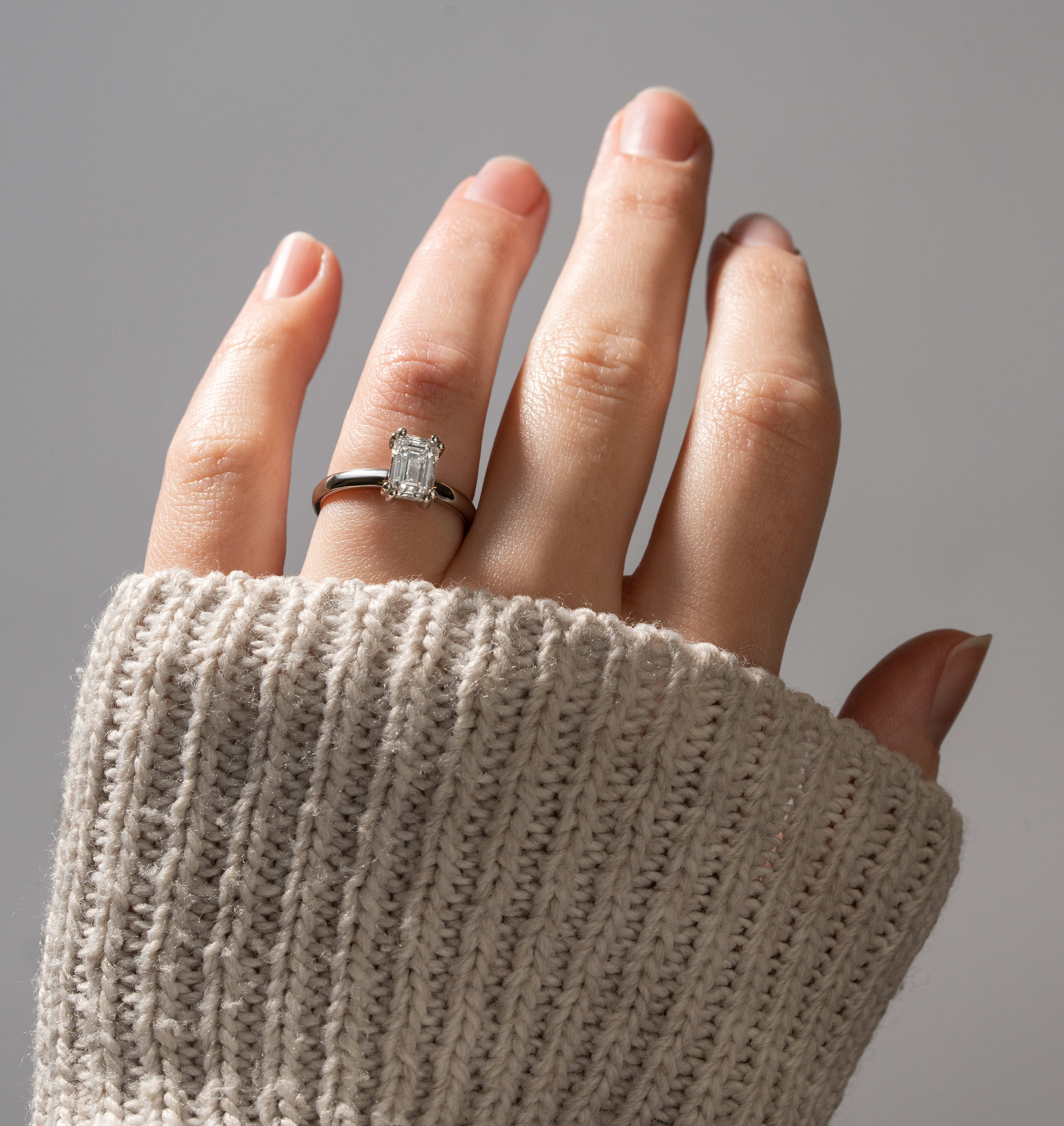 Emerald lab diamond solitaire ring 