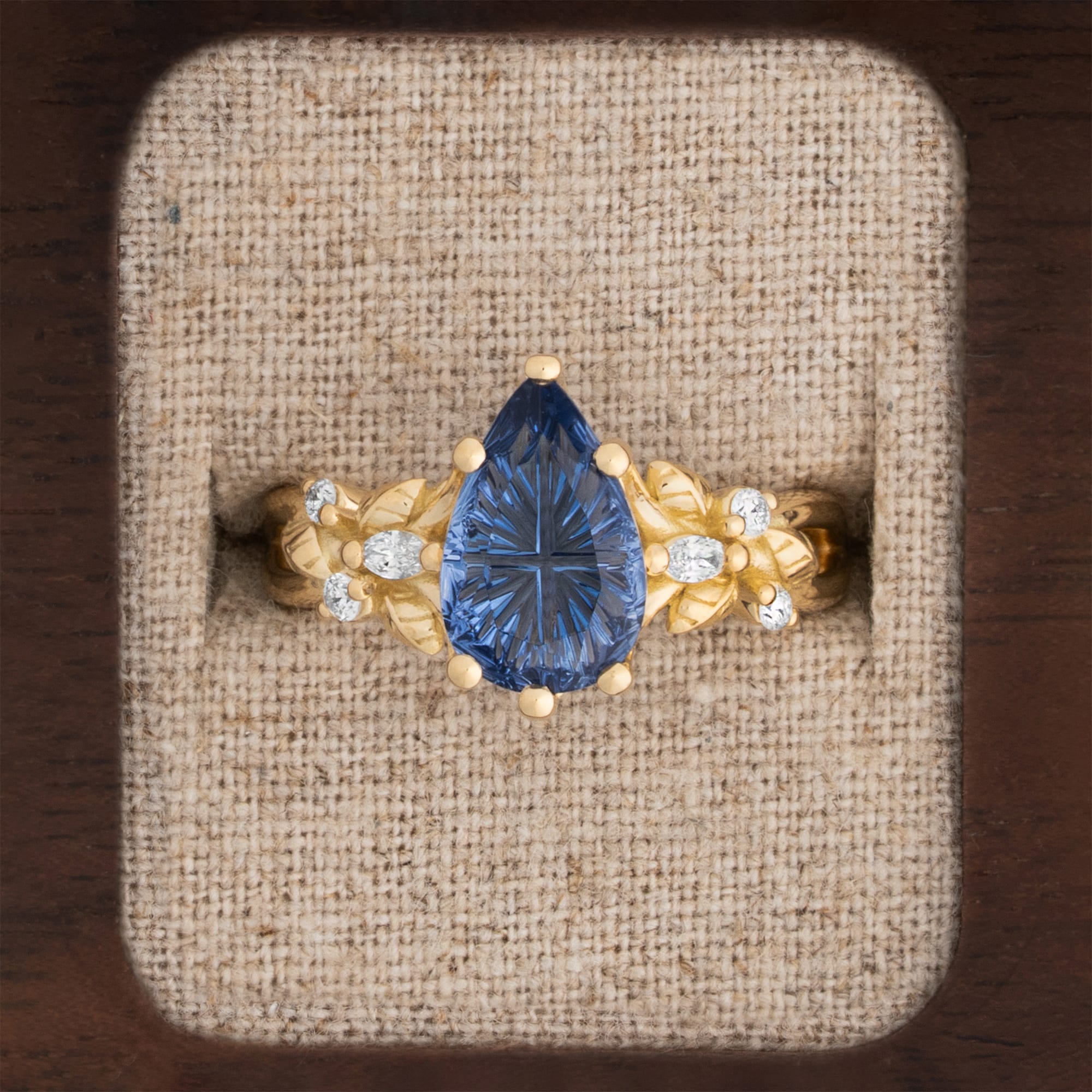 'Flora Belle' Pear fantasy cut sapphire an diamond ring