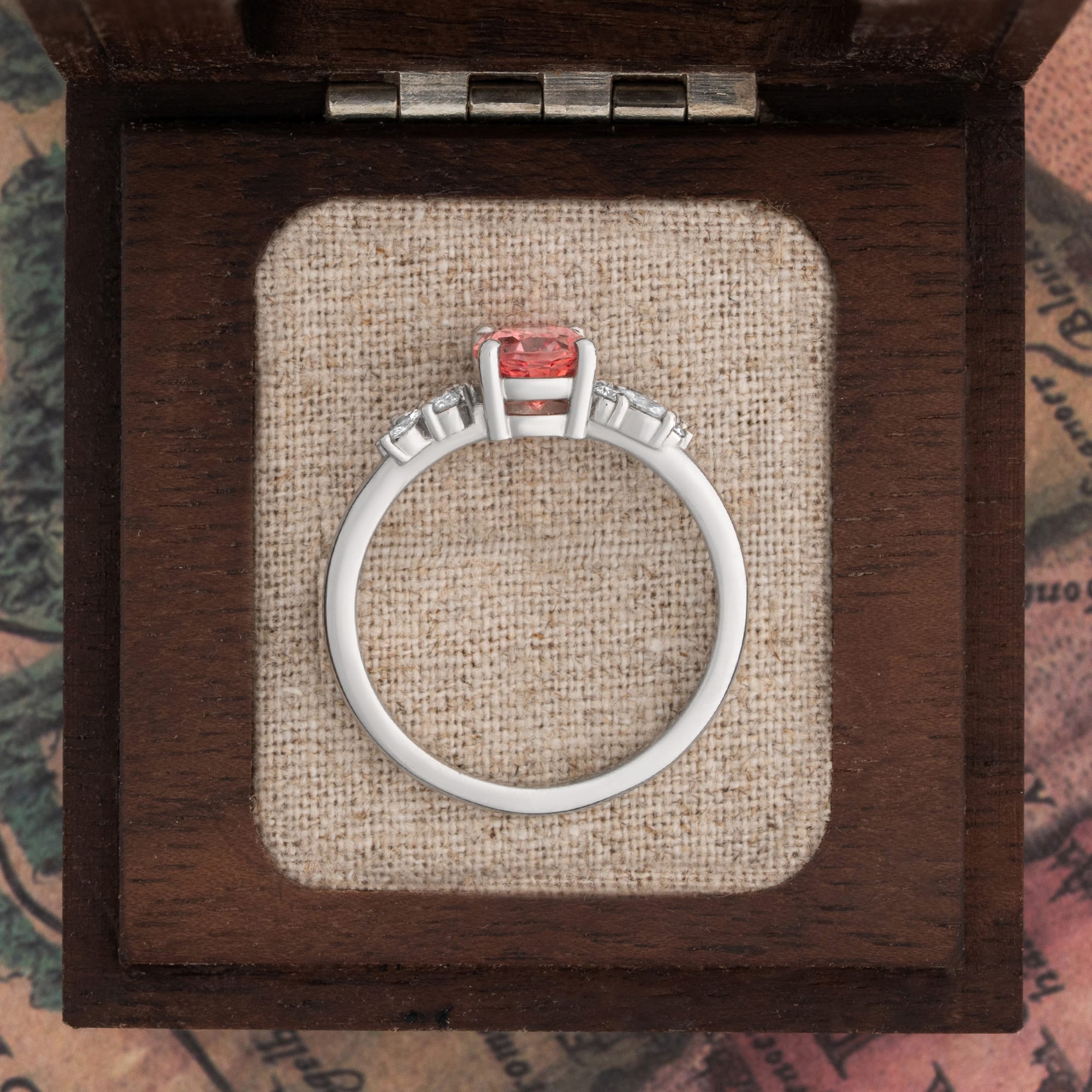 Lab grown padparadscha sapphire and diamond floral ring — 4