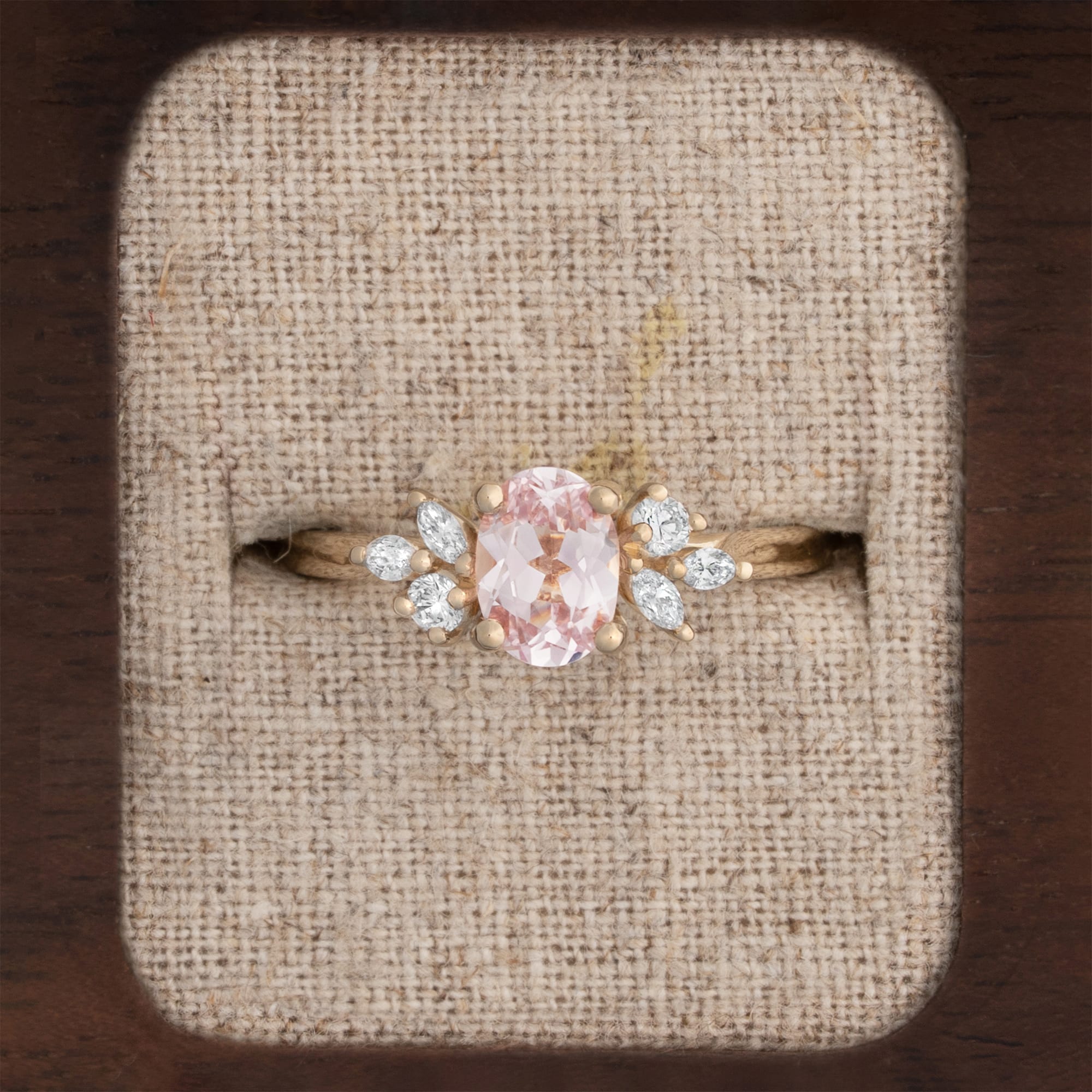 'Dawnflower' Pink champagne sapphire and diamond ring 