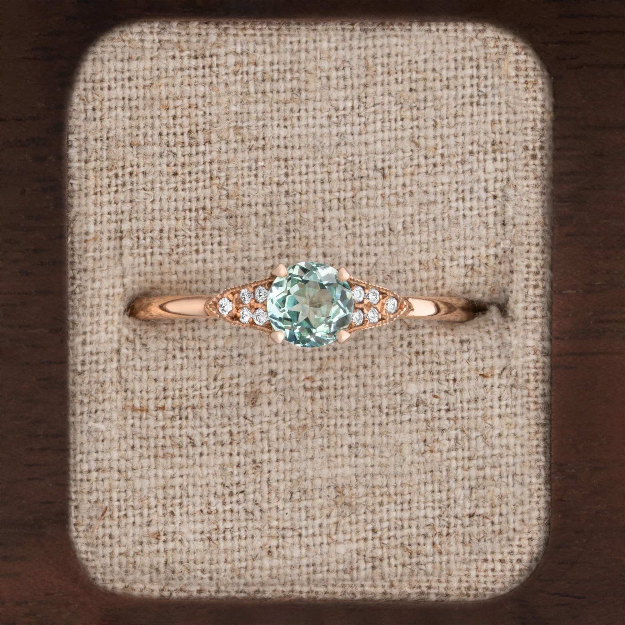 "The Victoria" - Mint sapphire and diamond engagement ring — 1