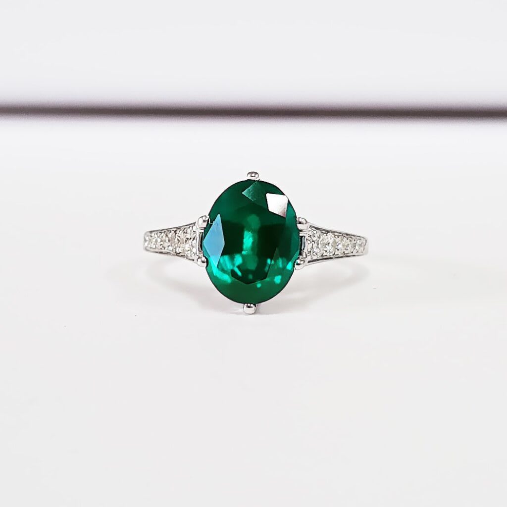 Oval lab grown emerald art deco ring  product image