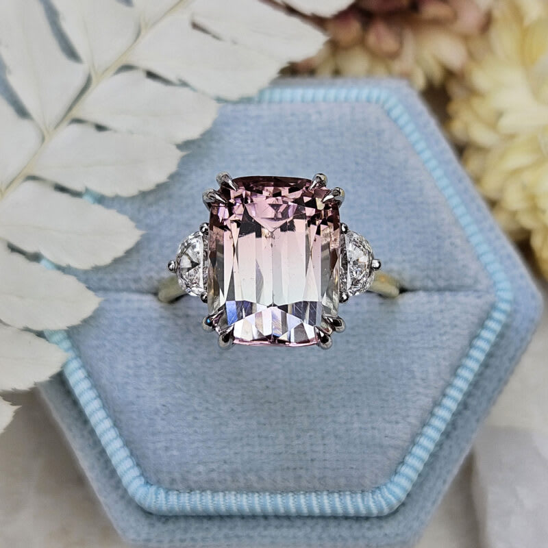 Bi colour cushion cut tourmaline and half moon diamond ring product image