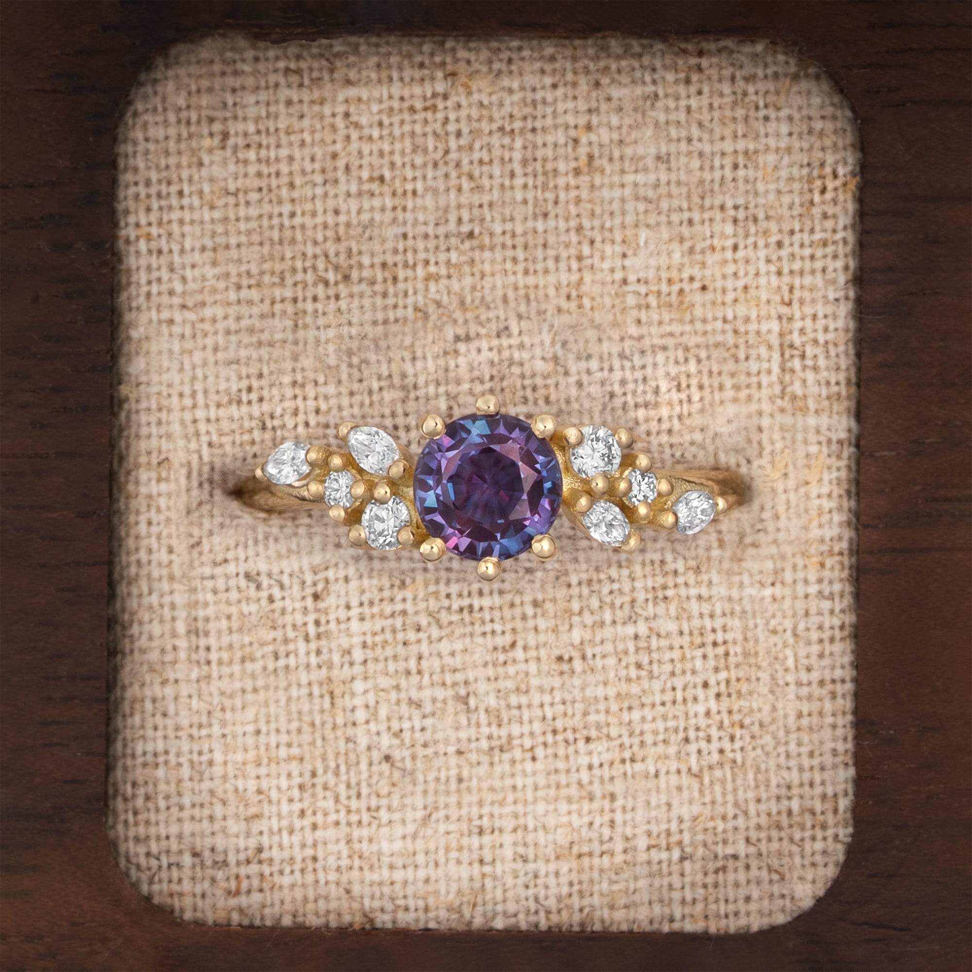 Alexandrite and diamond floral ring