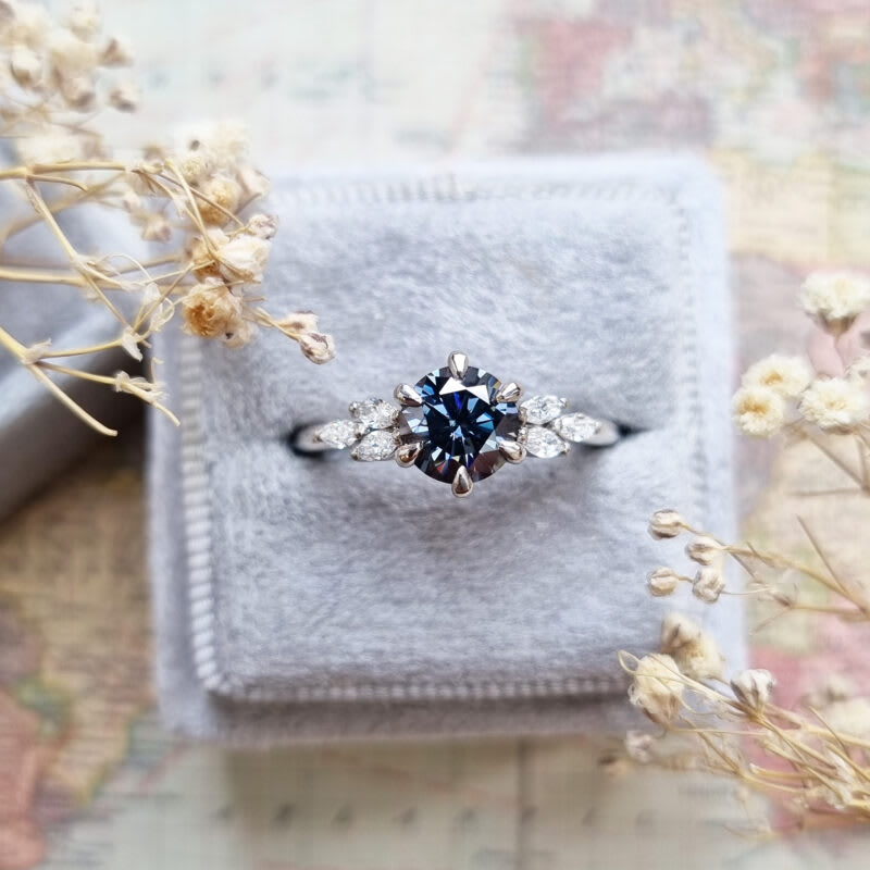 Grey moissanite and diamond cluster engagement ring product image