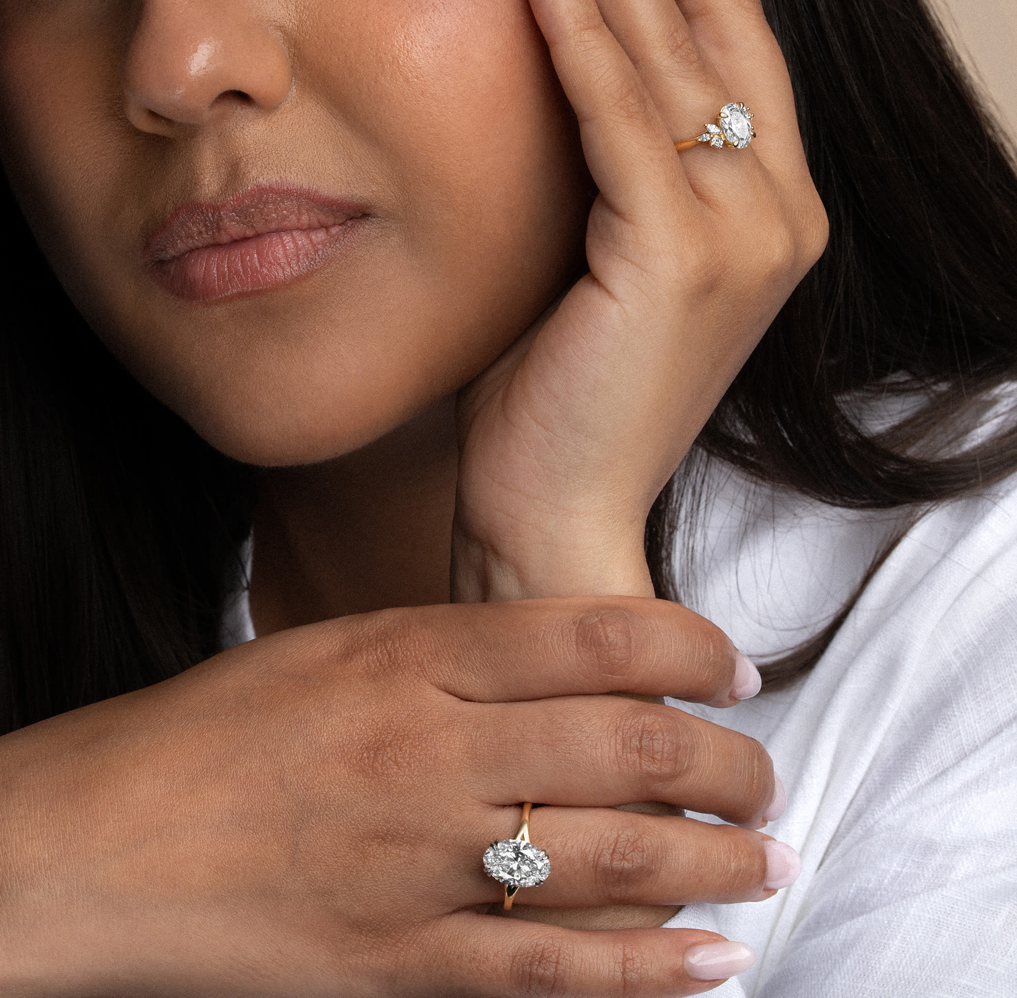 Oval lab grown diamond solitaire ring in platinum and yellow gold — 2