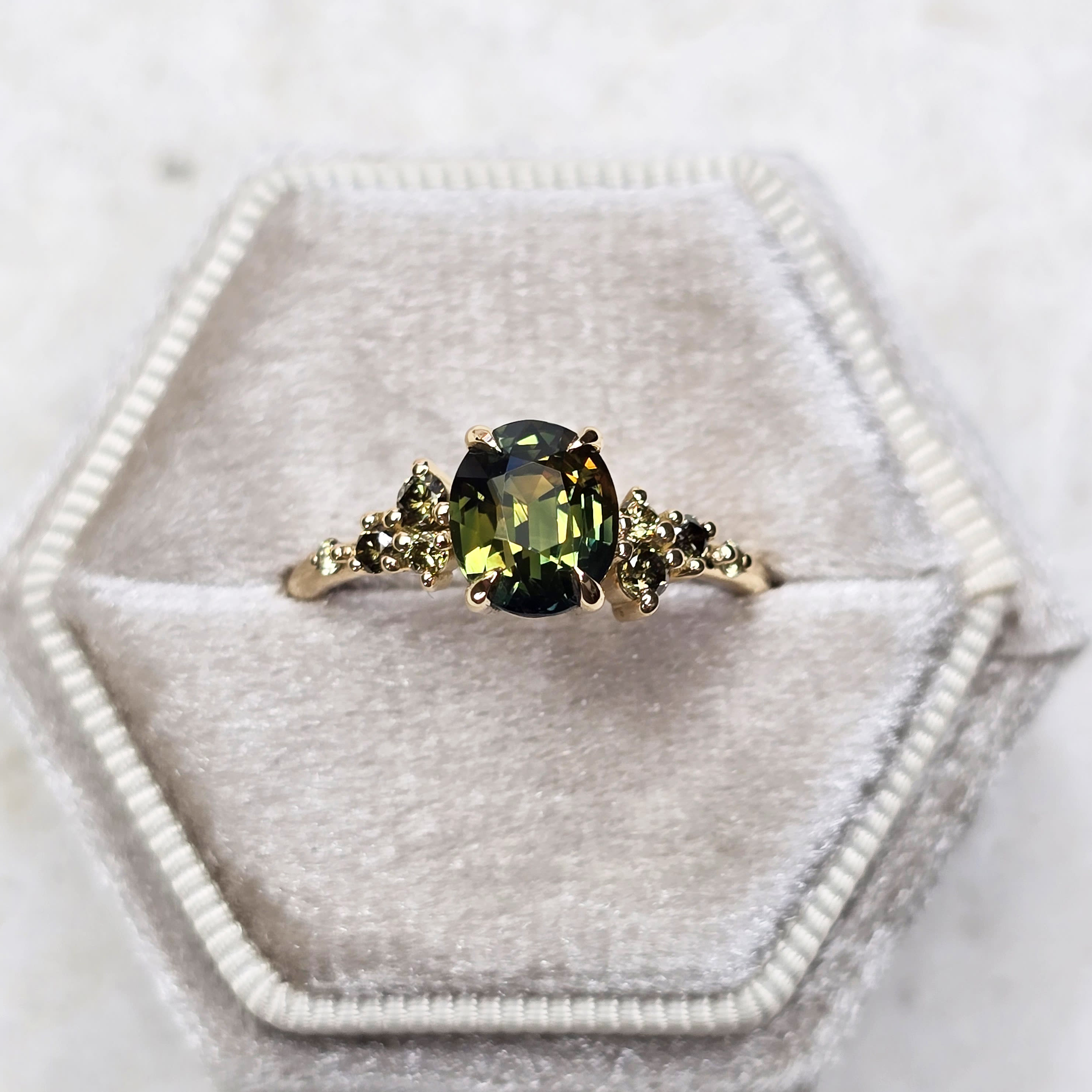 Parti sapphire and olive diamond ring product image