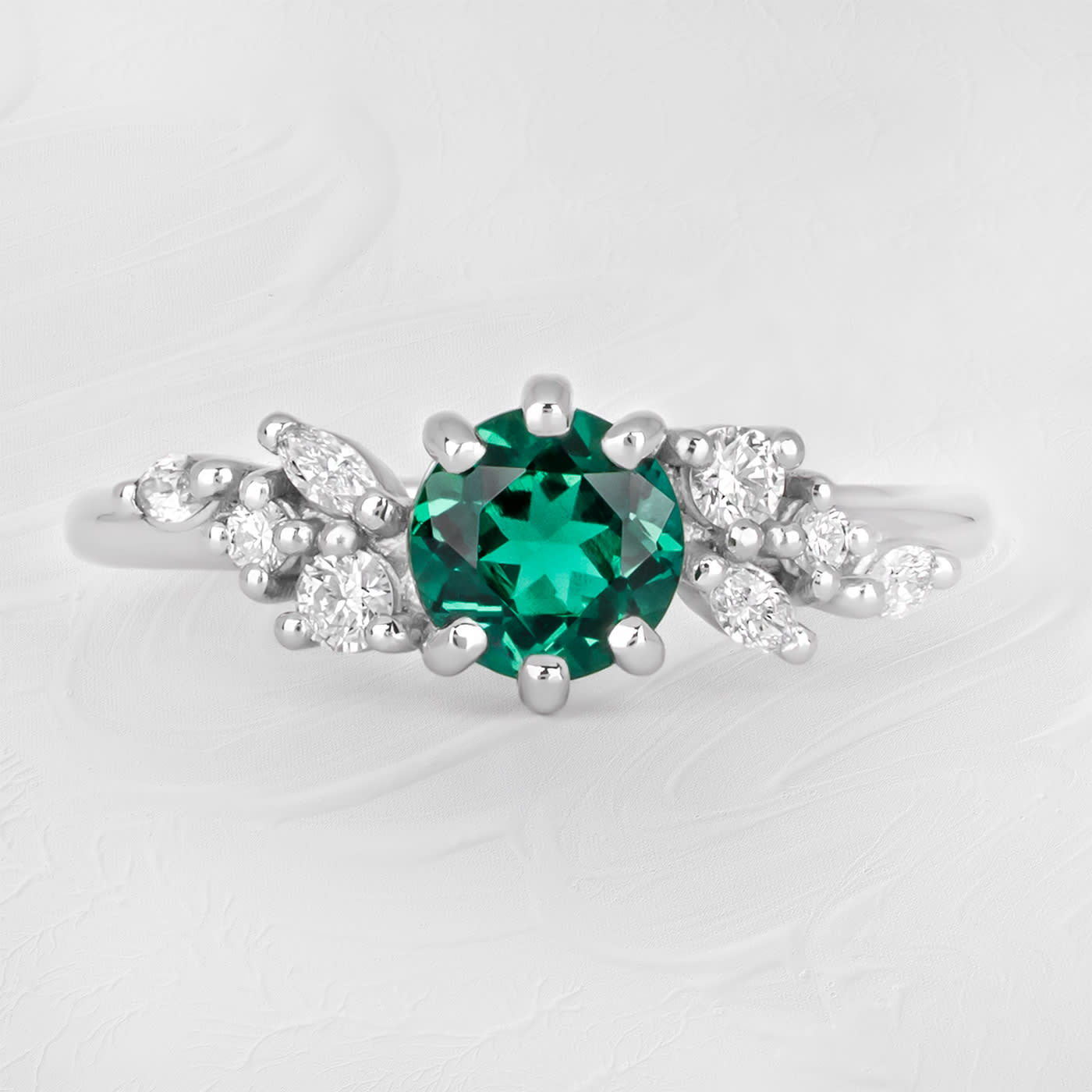 Round emerald and diamond cluster ring product image