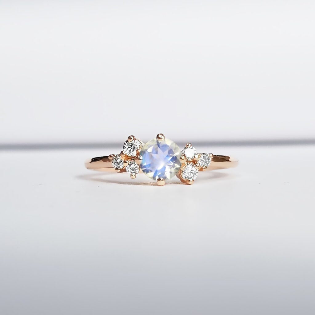 Moonstone and diamond cluster engagement ring product image