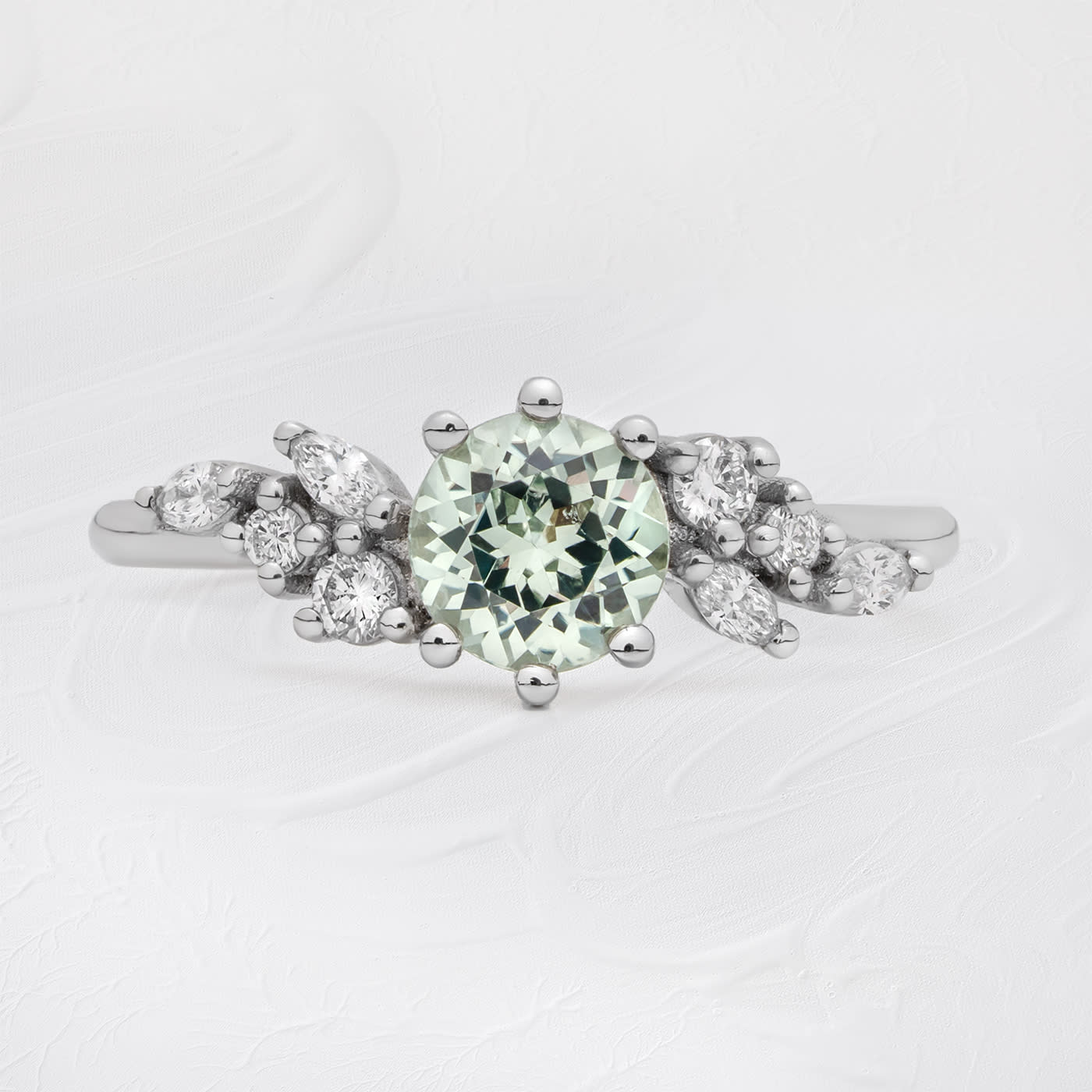 Lab grown seafoam green sapphire and diamond ring product image