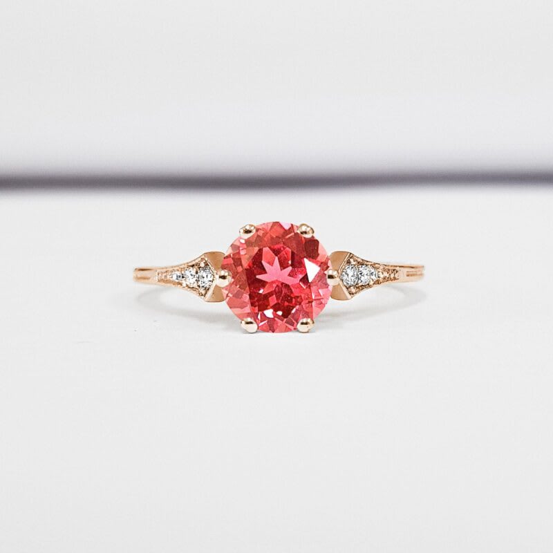 Padparadscha sapphire and diamond engagement ring product image