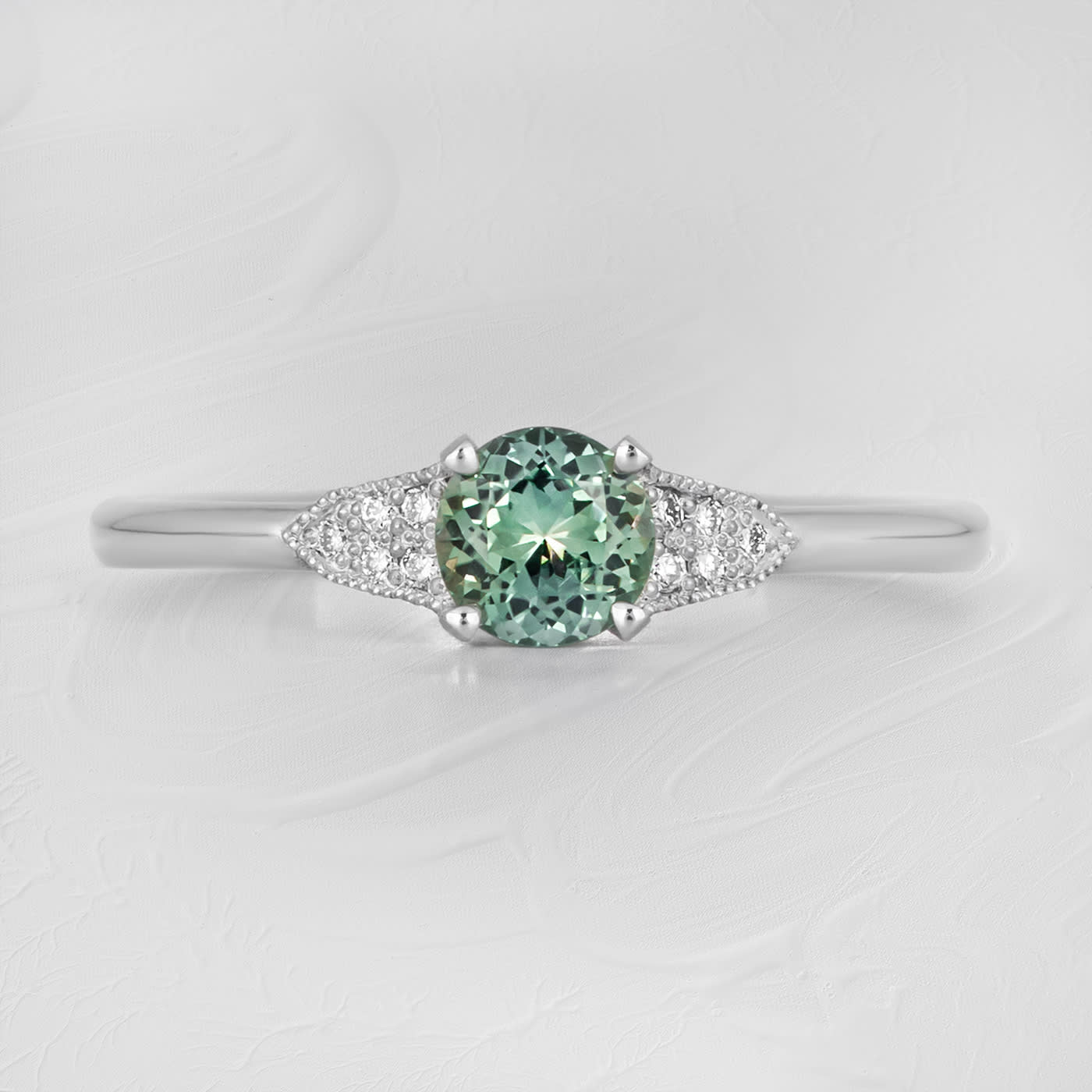 Seafoam green sapphire and diamond engagement ring  product image