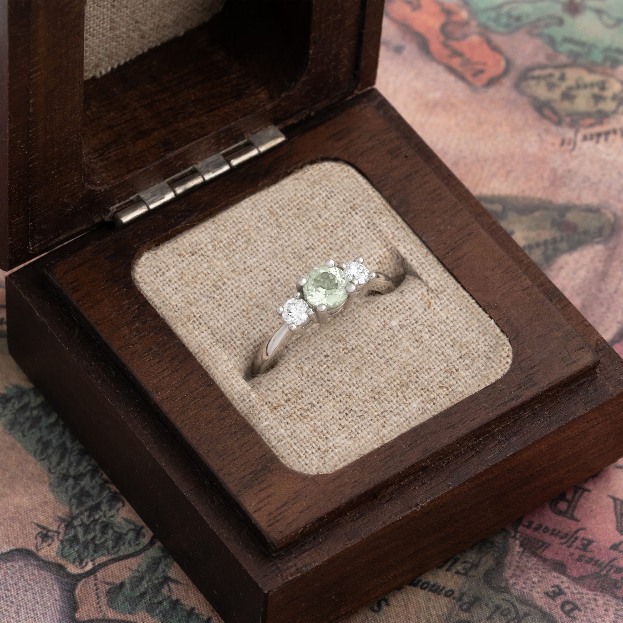 Lab grown seafoam green sapphire and diamond ring — 2