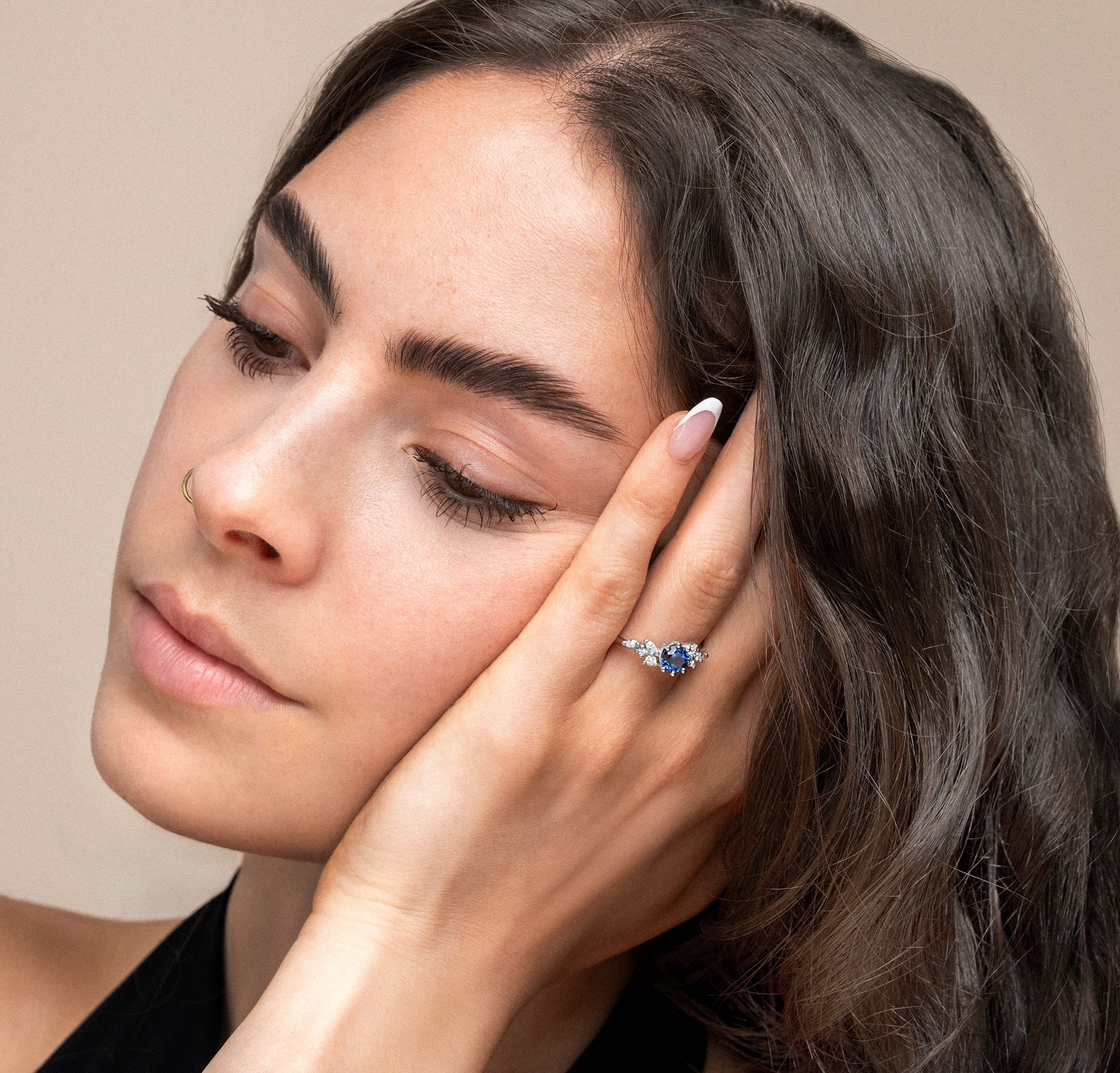 Lab grown blue sapphire and diamond floral ring — 2