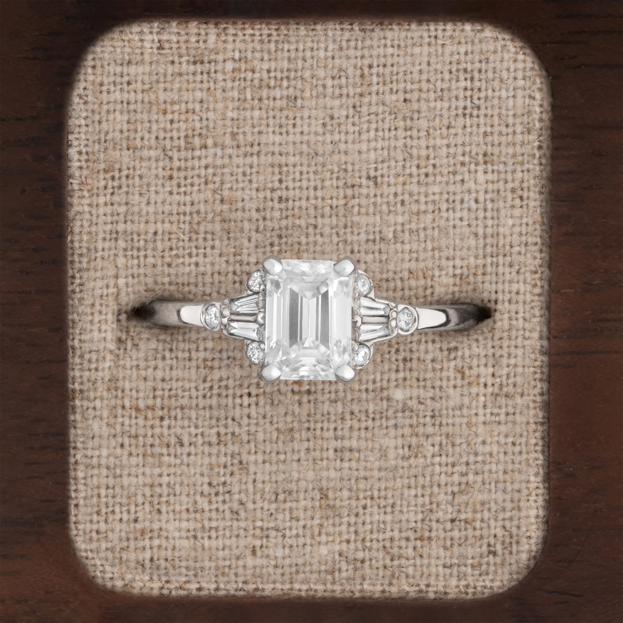 Emerald cut Moissanite and diamond engagement ring — 1