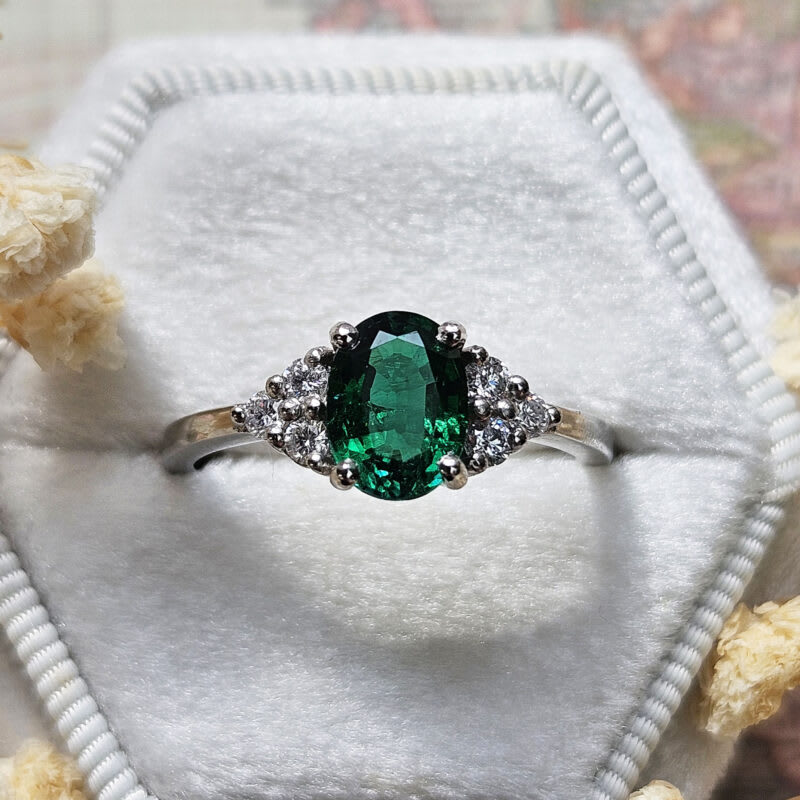 Lab created emerald and diamond ring product image