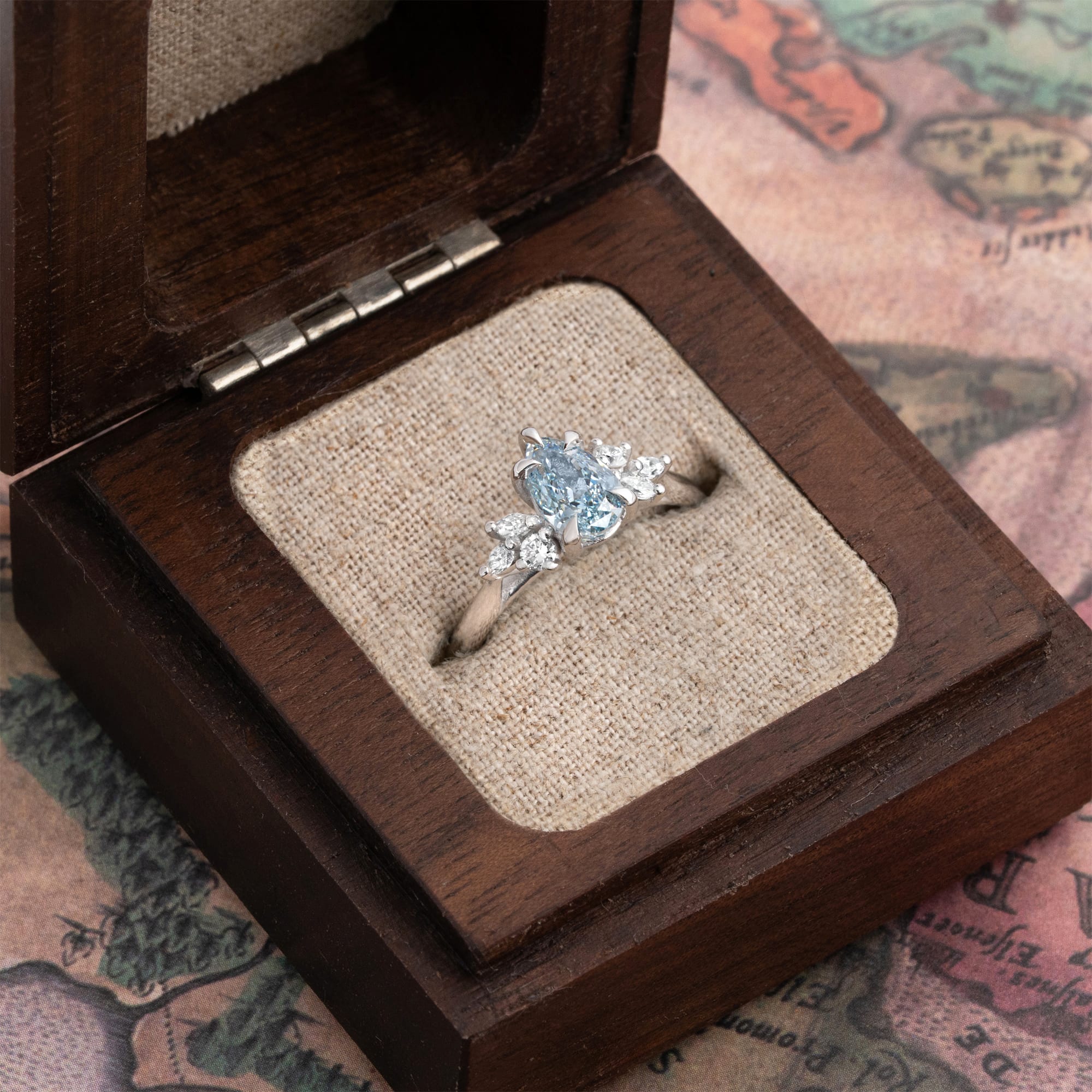 'Dawnflower' Blue lab grown diamond ring — 2