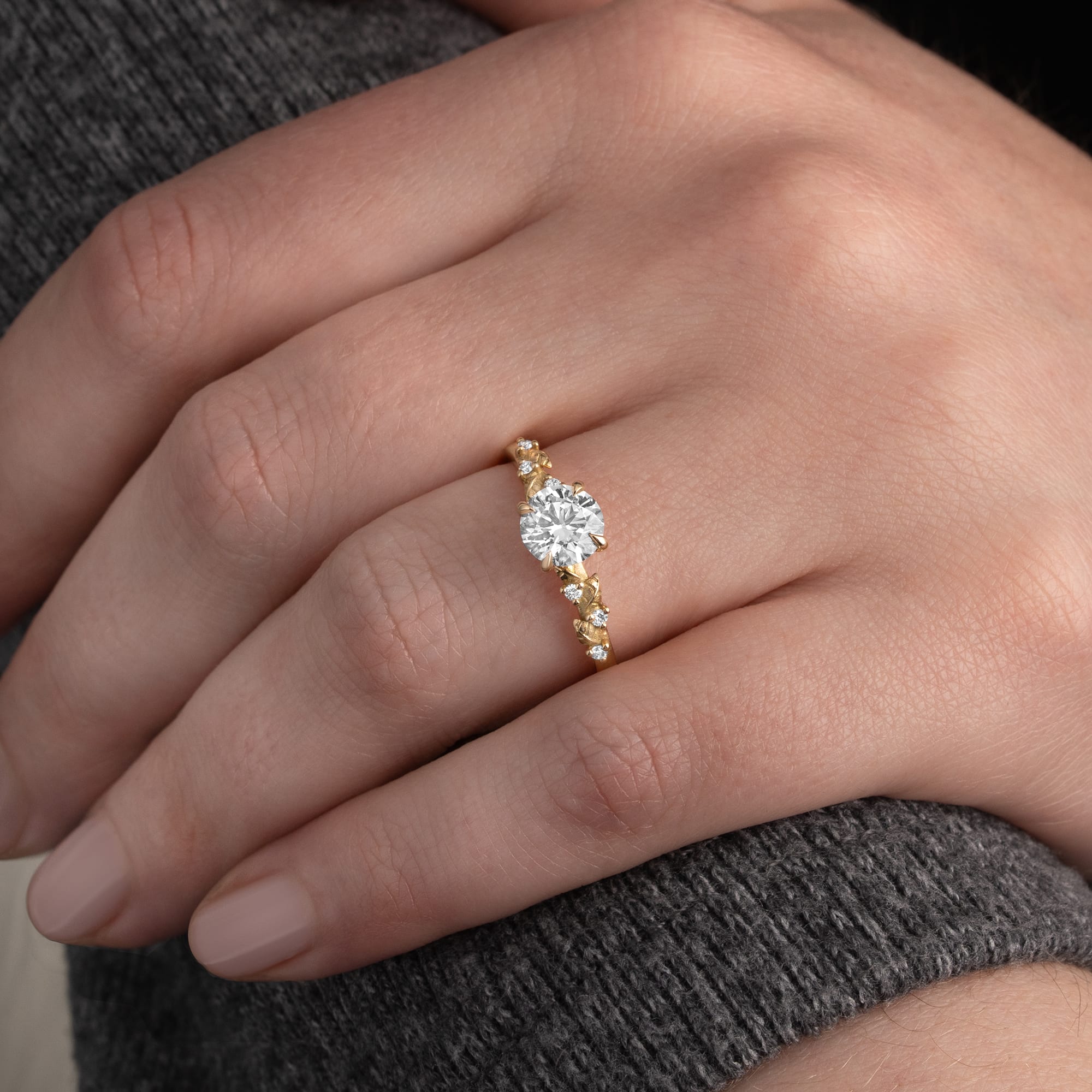 Lab grown diamond nature inspired ring