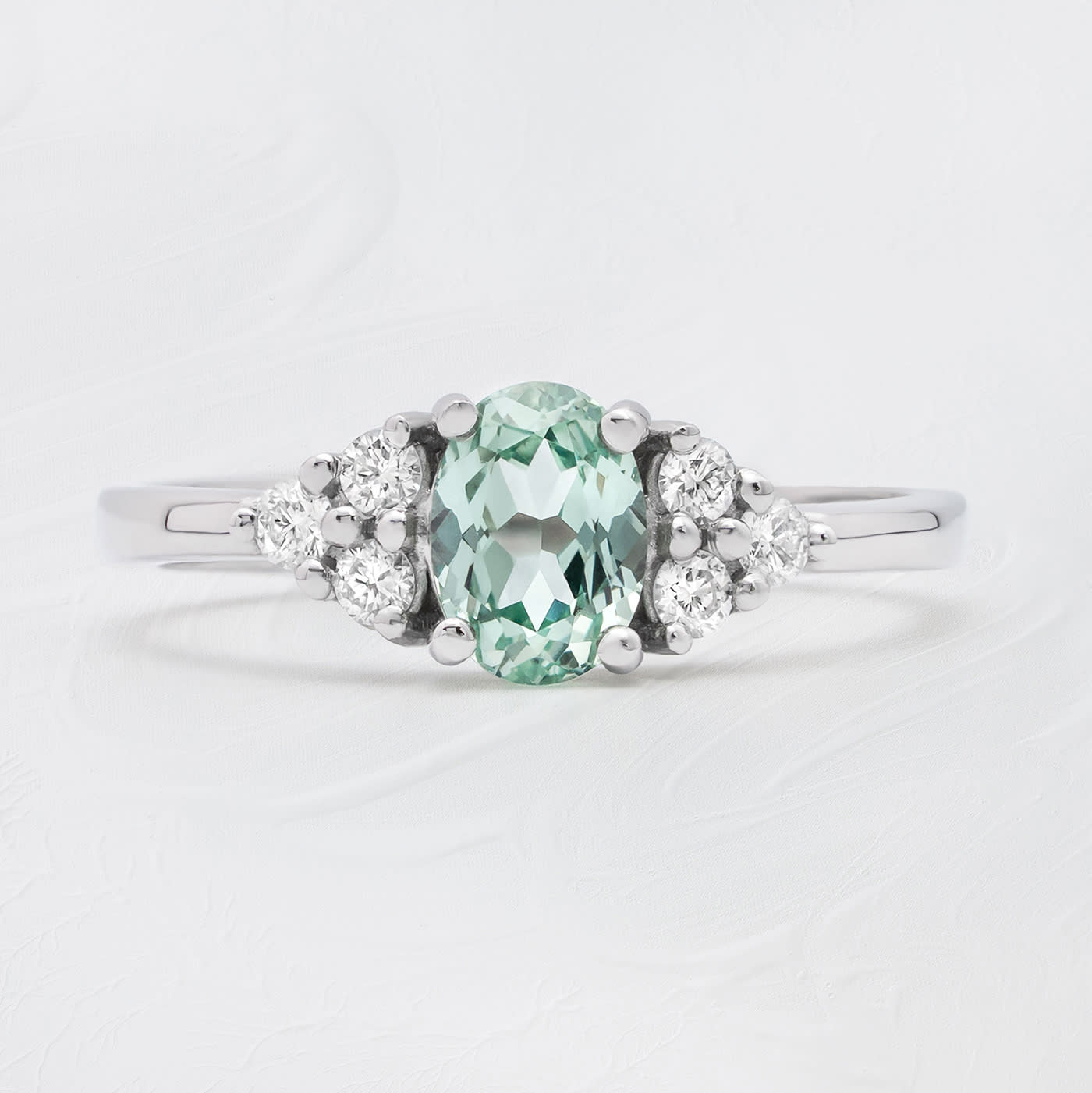 Oval lab grown seafoam green sapphire and diamond ring product image
