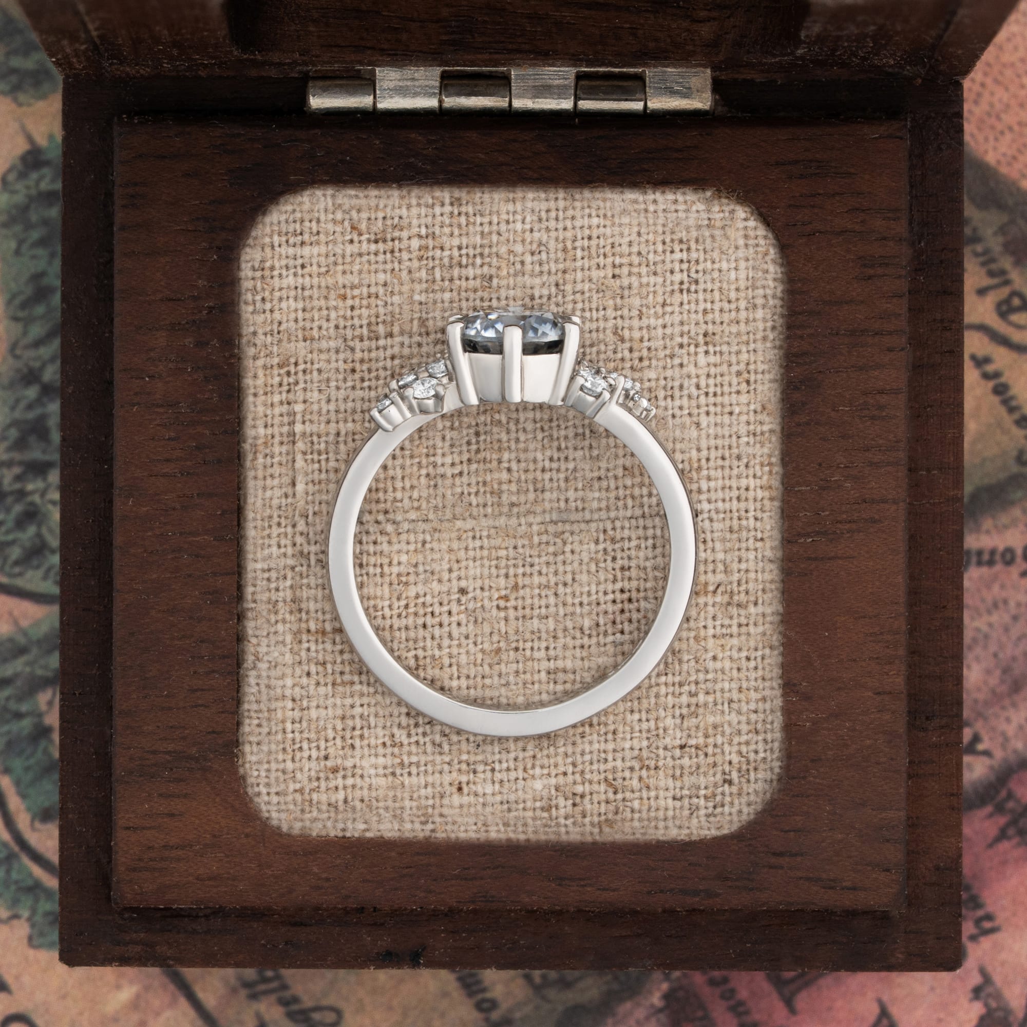 Light grey moissanite and diamond engagement ring — 4