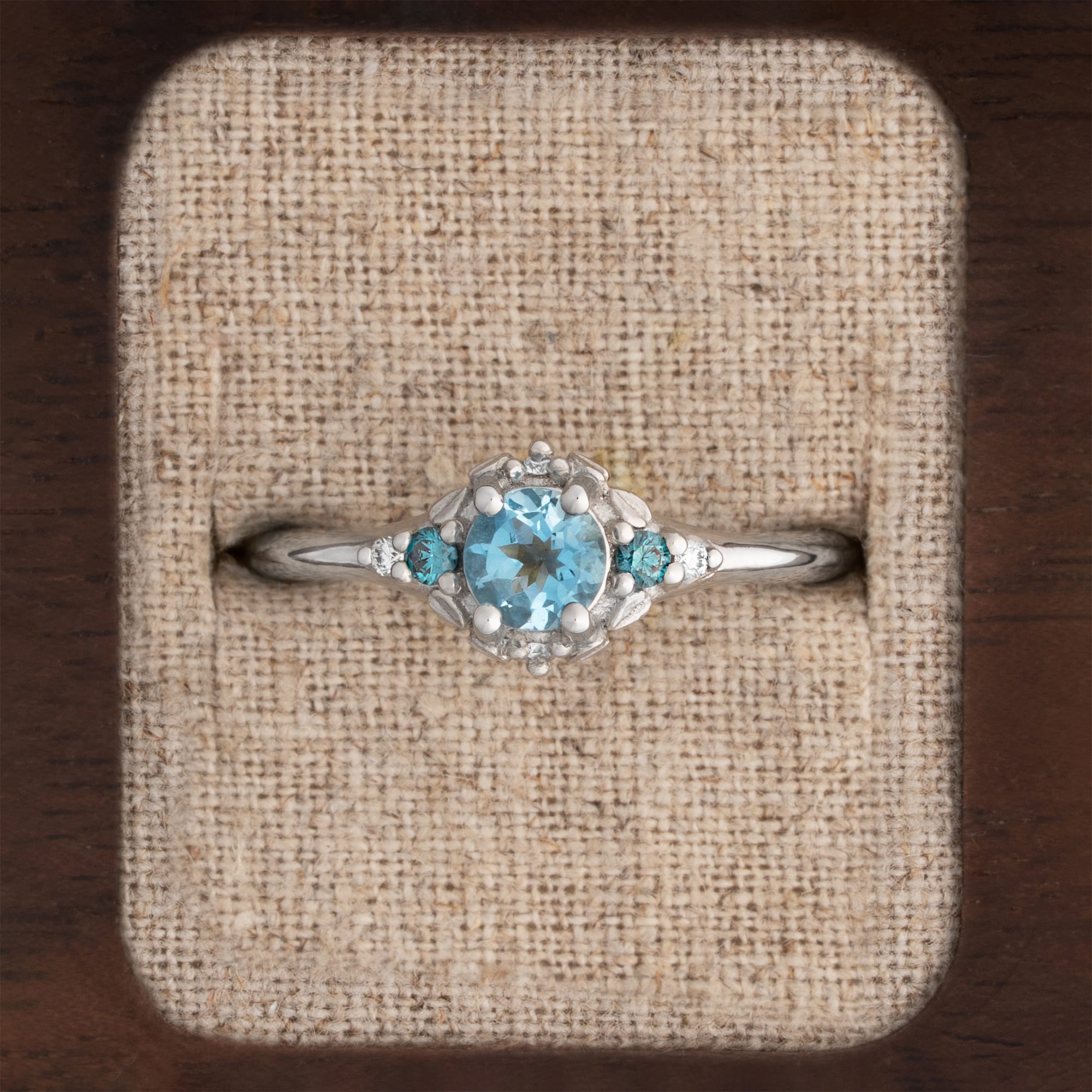'Forest Vow' Aquamarine, Alexandrite and Diamond ring