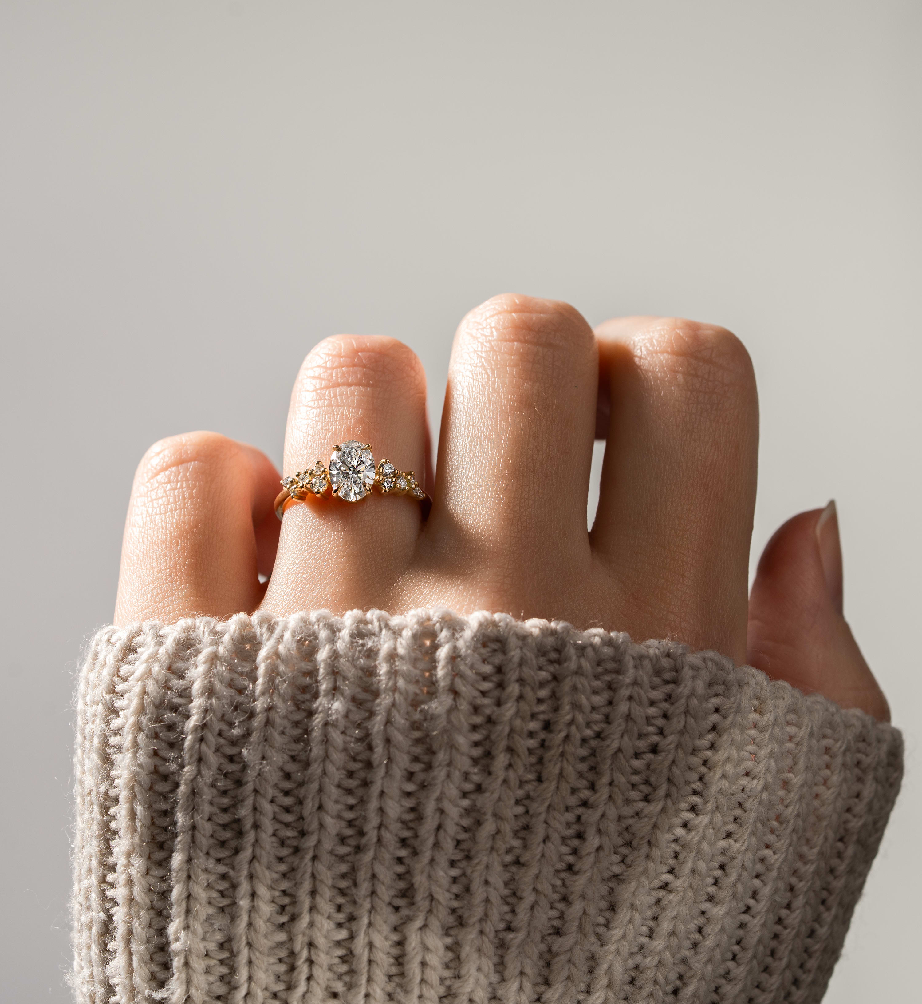 Oval lab grown diamond floral ring